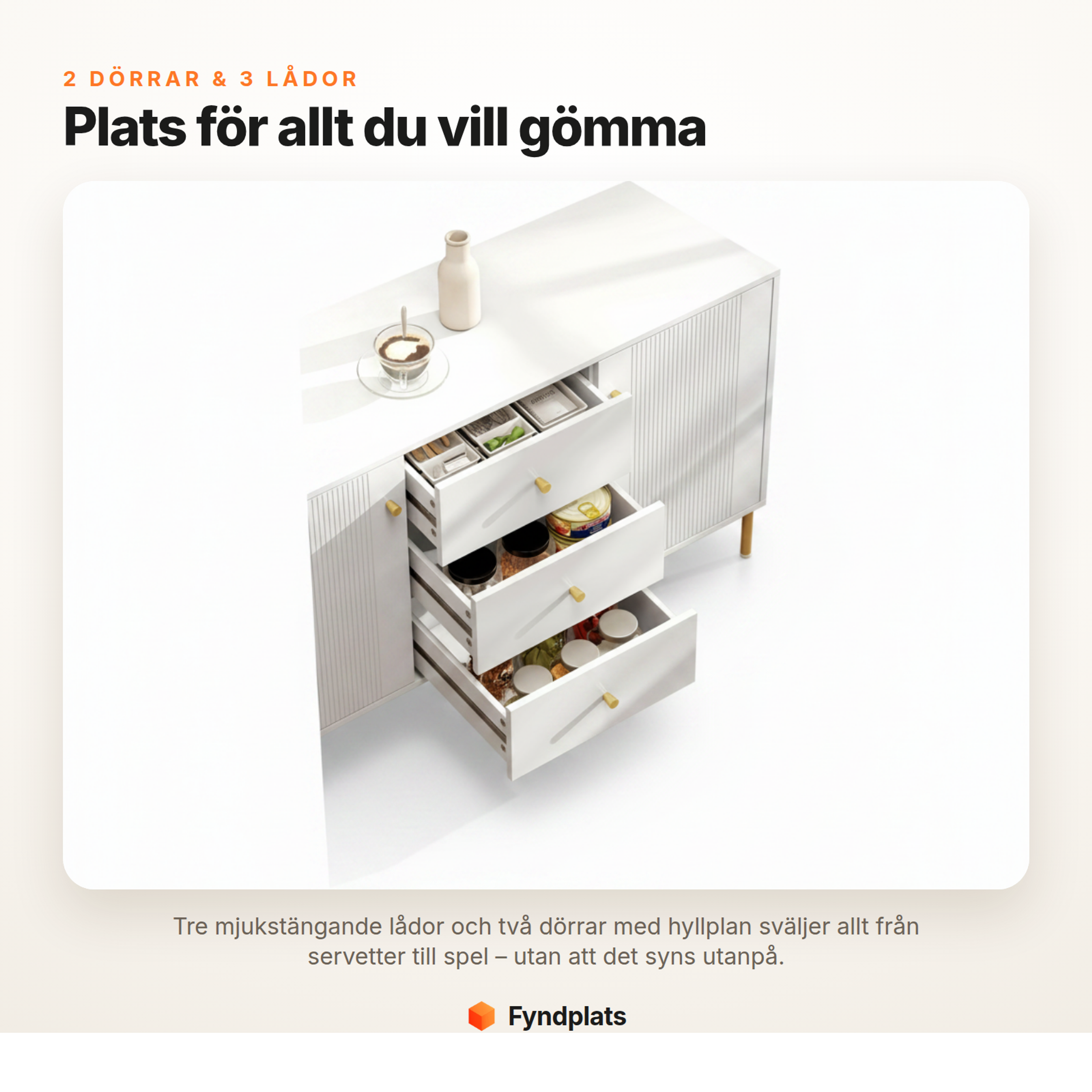 Fyndplats-kort: 2 dörrar och 3 lådor med plats för allt