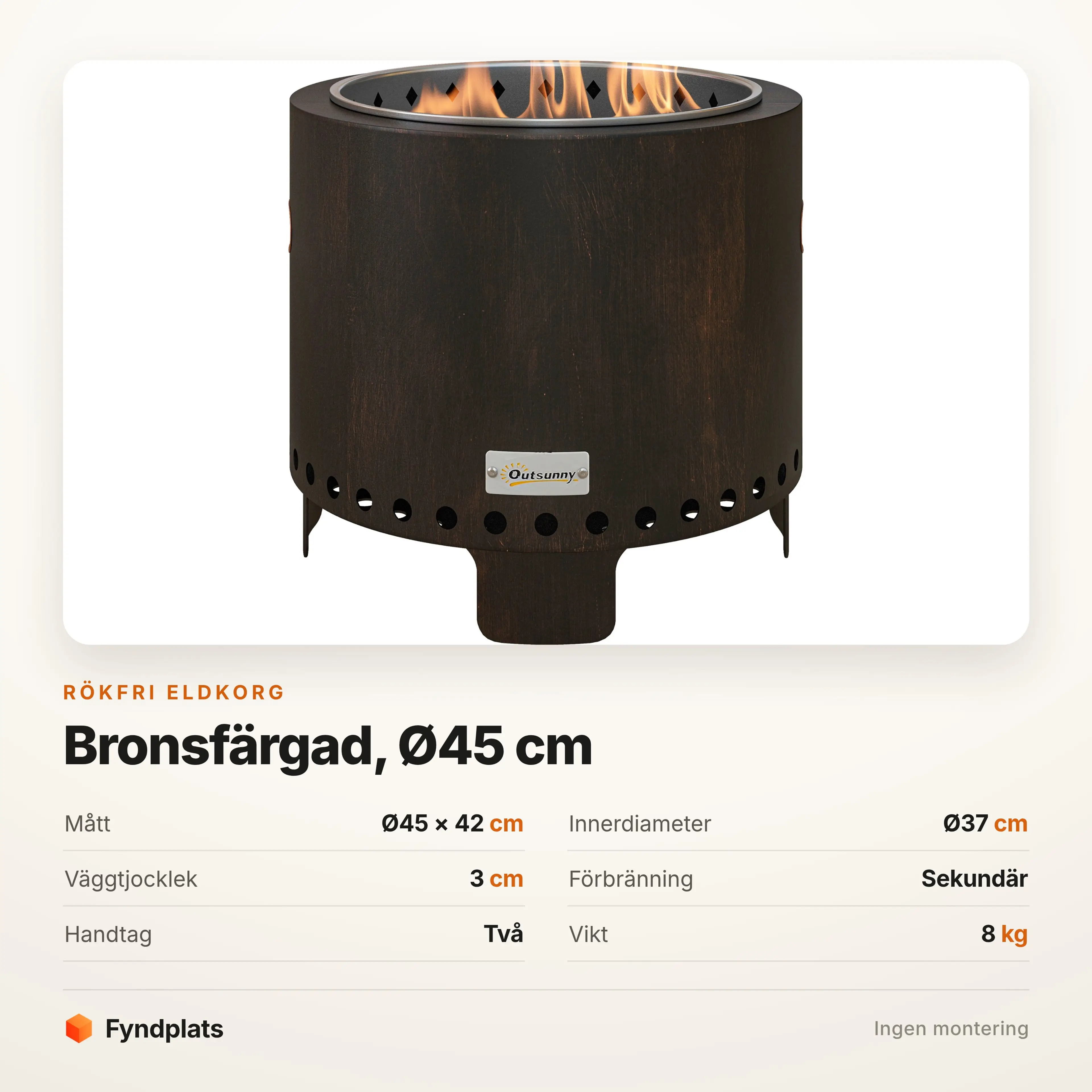 Specifikation: Ø45 × 42 cm, bronsfärgad, 8 kg