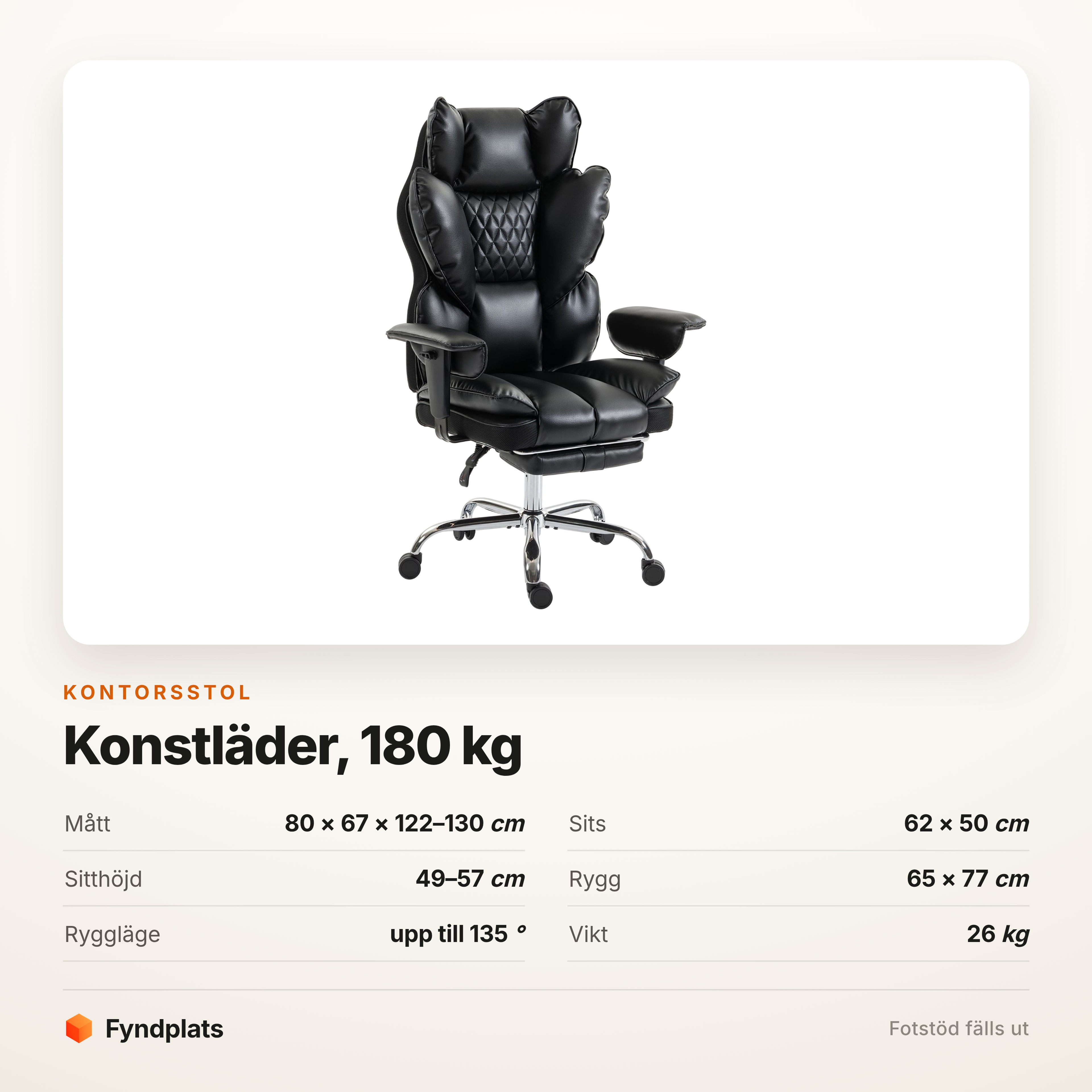 Kontorsstol i konstläder med fotstöd – 135° ryggläge, bär 180 kg – bild 5