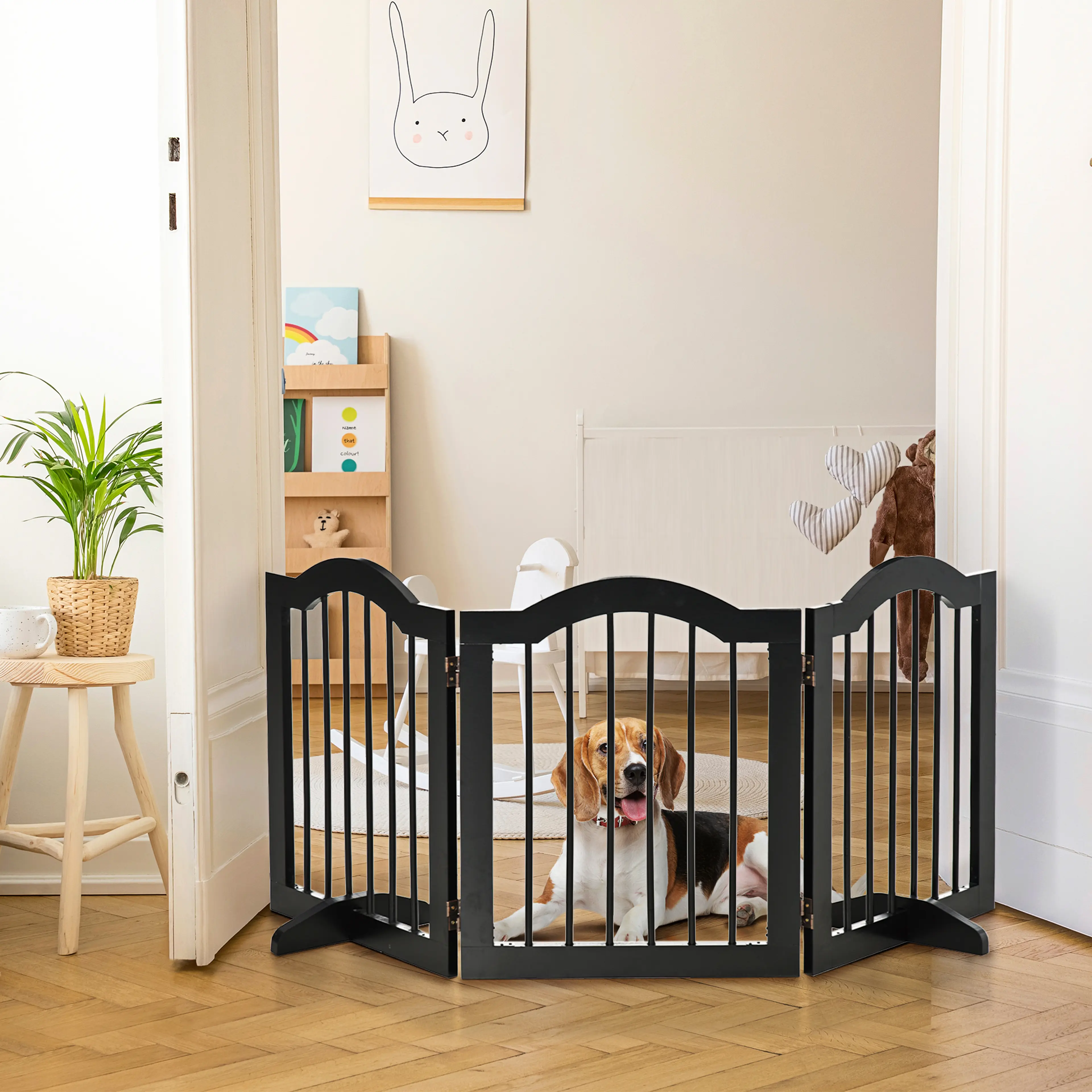 Fristående Hundgrind 154,5 cm – Hopfällbar 3-Panels Hundstaket för Små Hundar