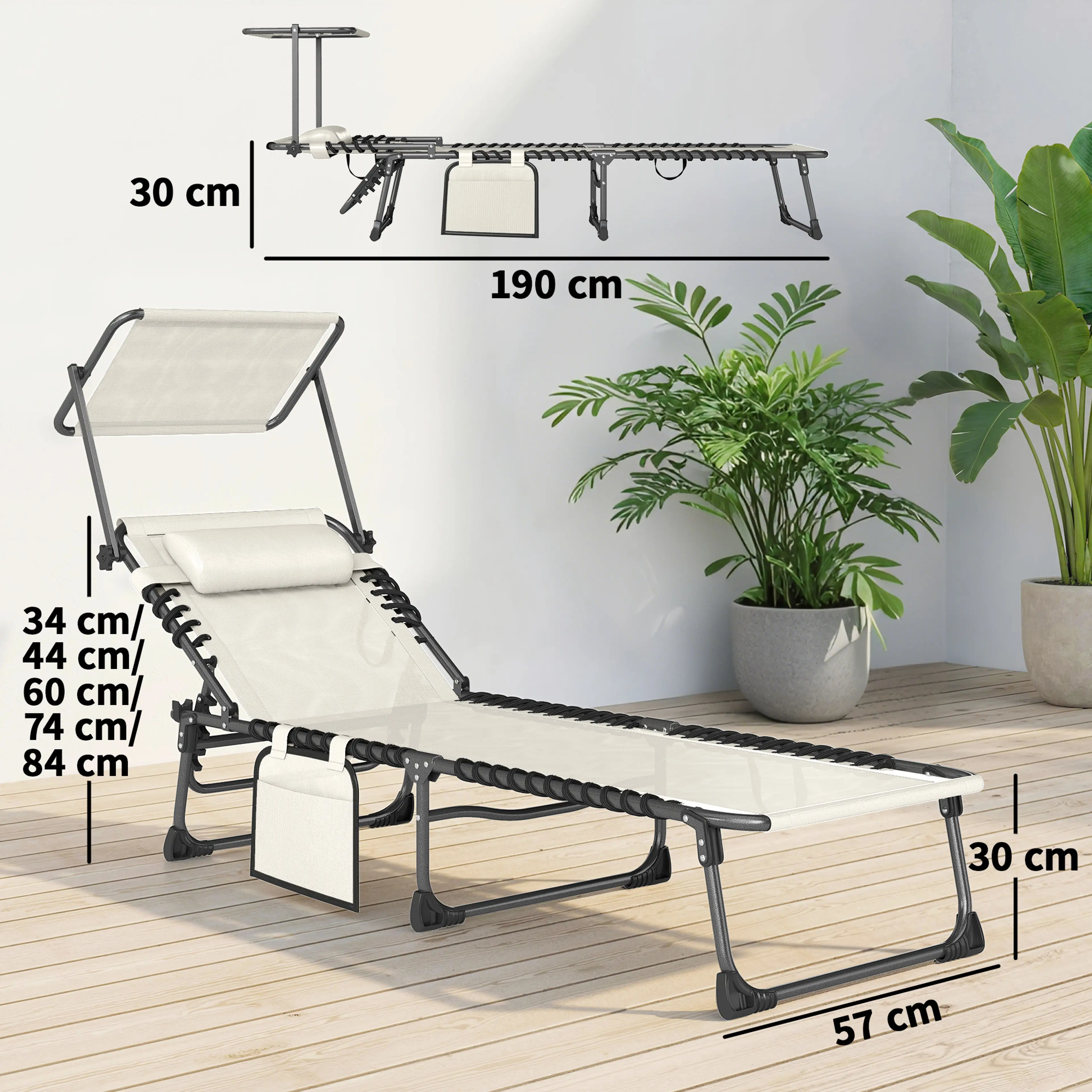 Hopfällbar Solsäng 2-pack med Parasoll och Sidoficka – Trädgård & Pool
