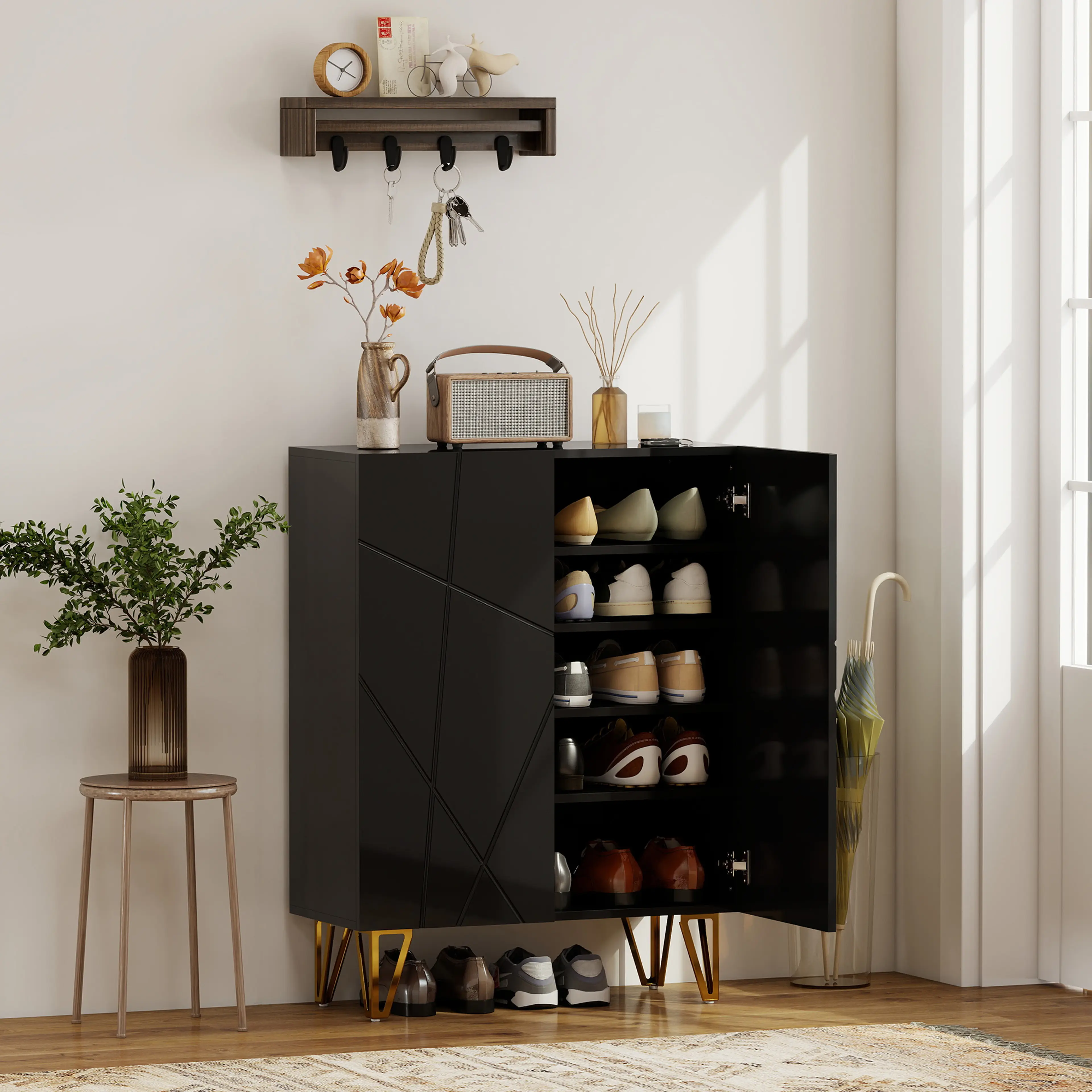 Skoskåp 72 cm i svart högglans – 15–20 par – bild 3