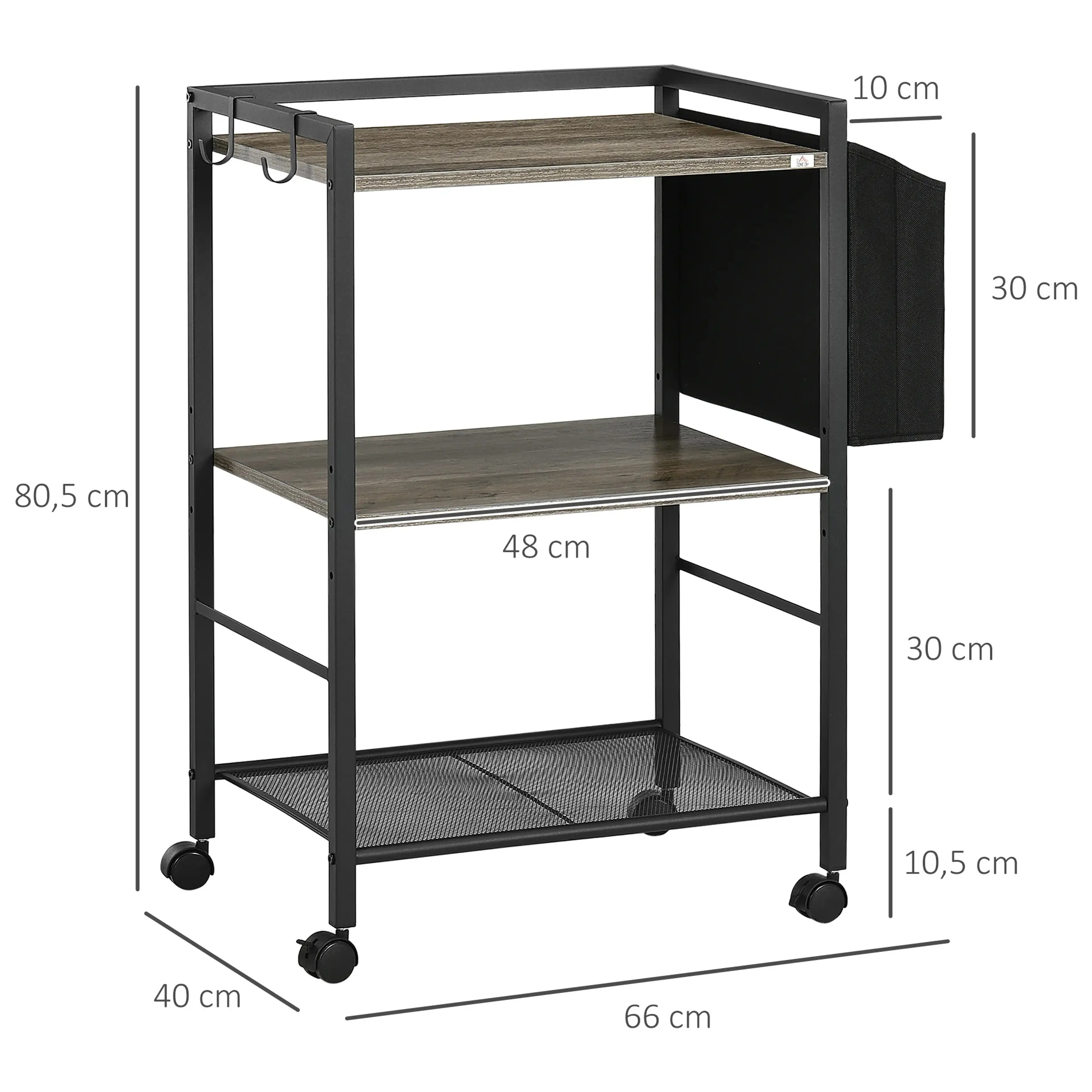 Måttskiss: 66 cm bred, 40 cm djup och 80,5 cm hög