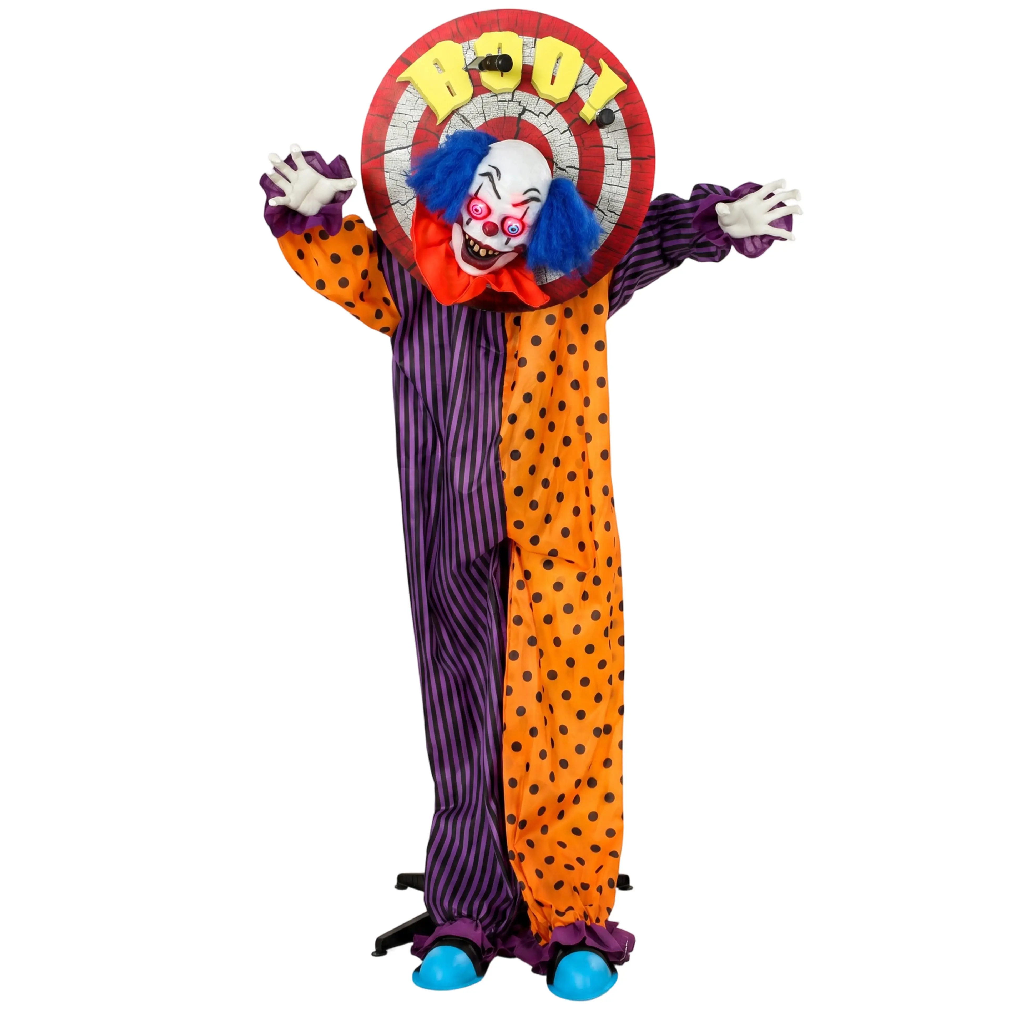 Animerad cirkusclown 167 cm med blått hår och darttavla