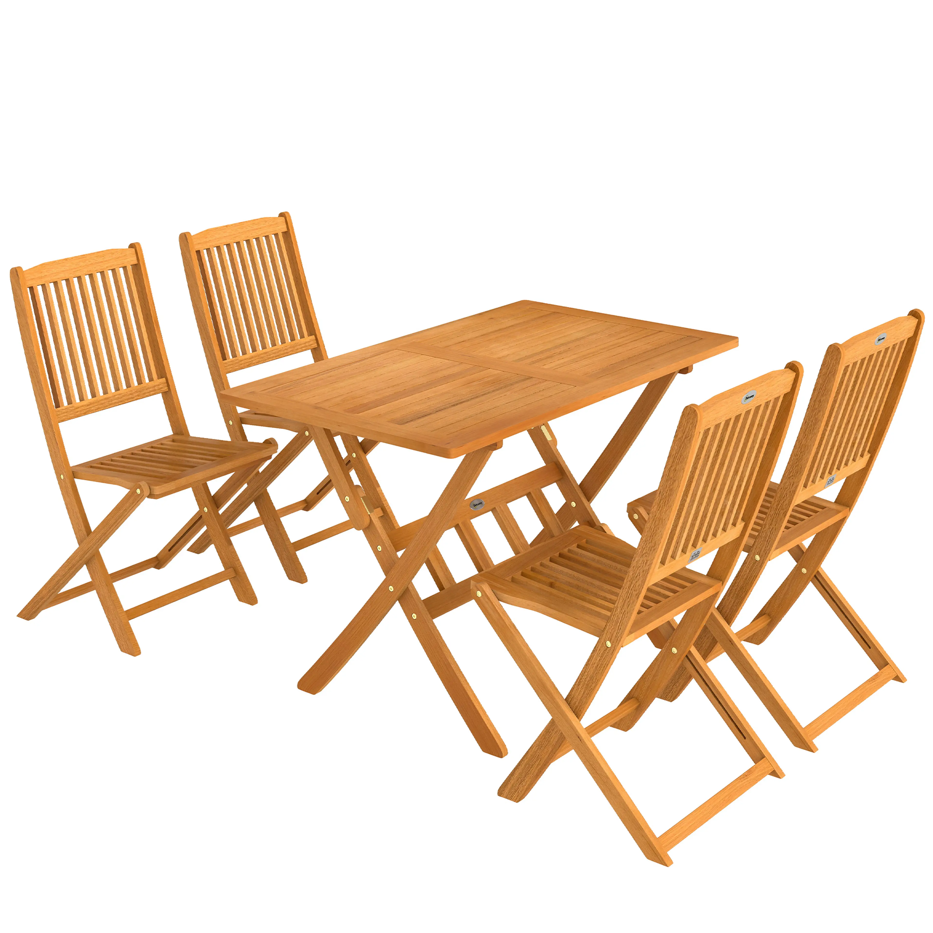 Hopfällbar utegrupp i akaciaträ med bord och fyra stolar – bord 120 × 70 × 75 cm
