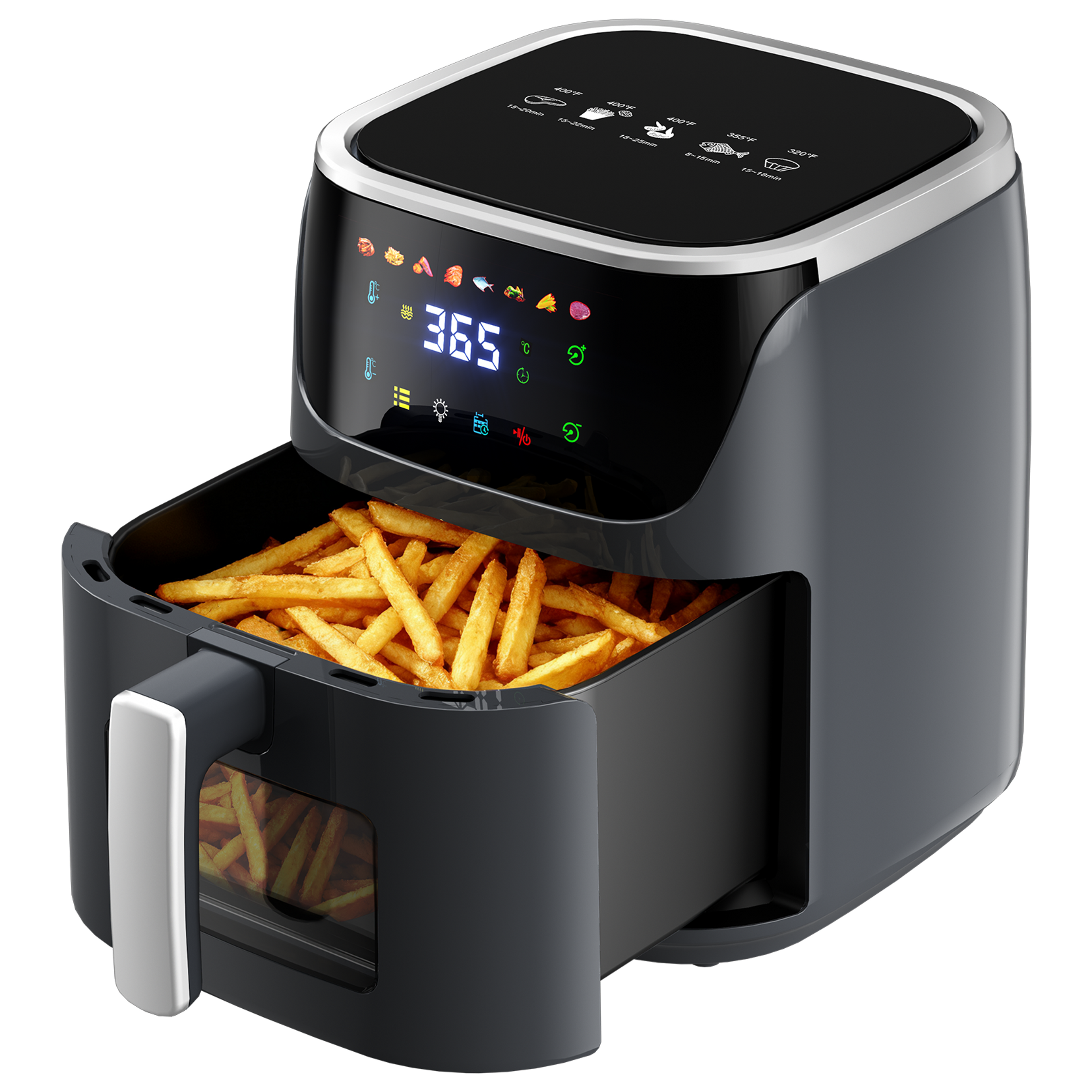 Airfryer 7 liter – varmluftsfritös 1500 W, 8 program & glasfönster