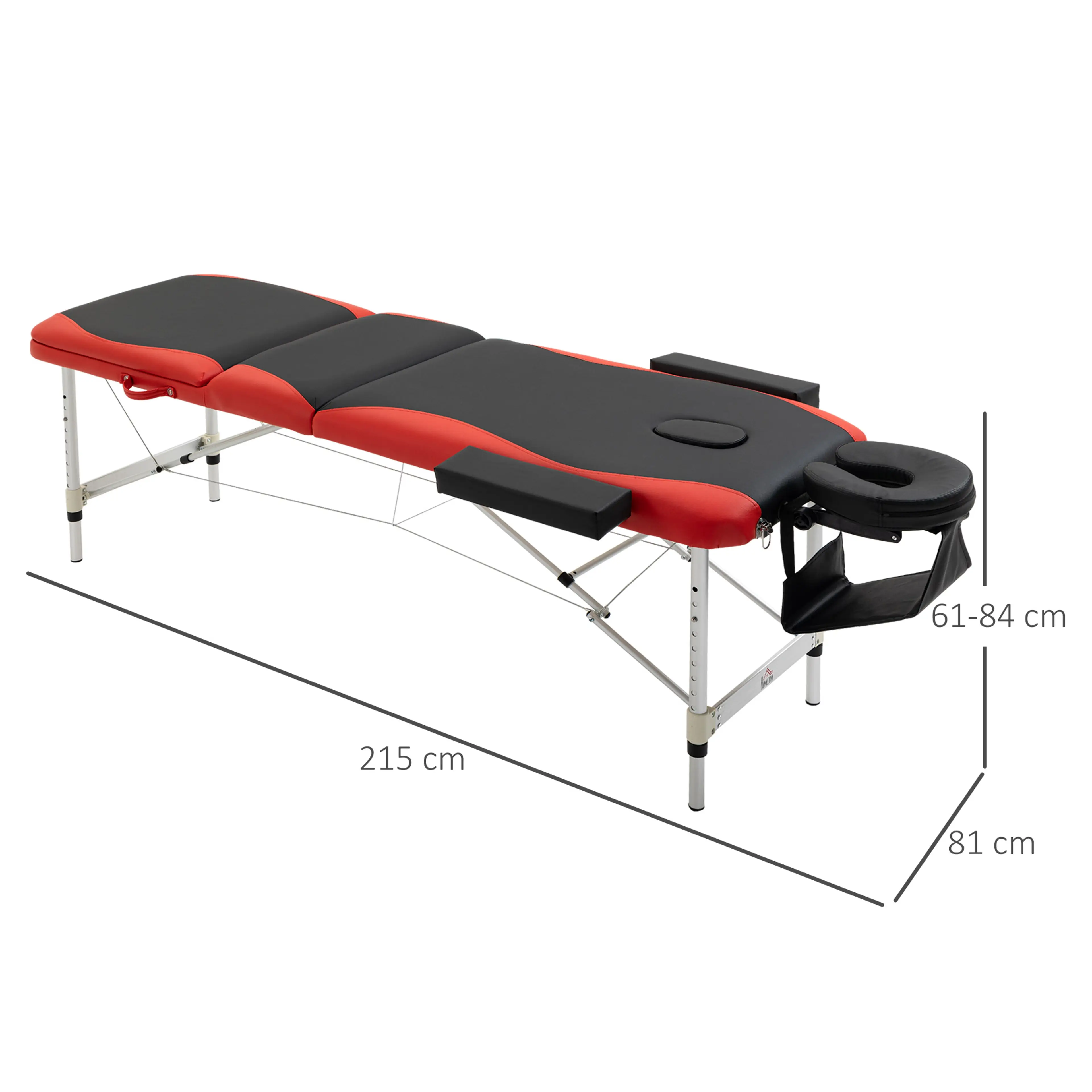Svart och röd hopfällbar massagebänk i tre delar med aluminiumram (3)