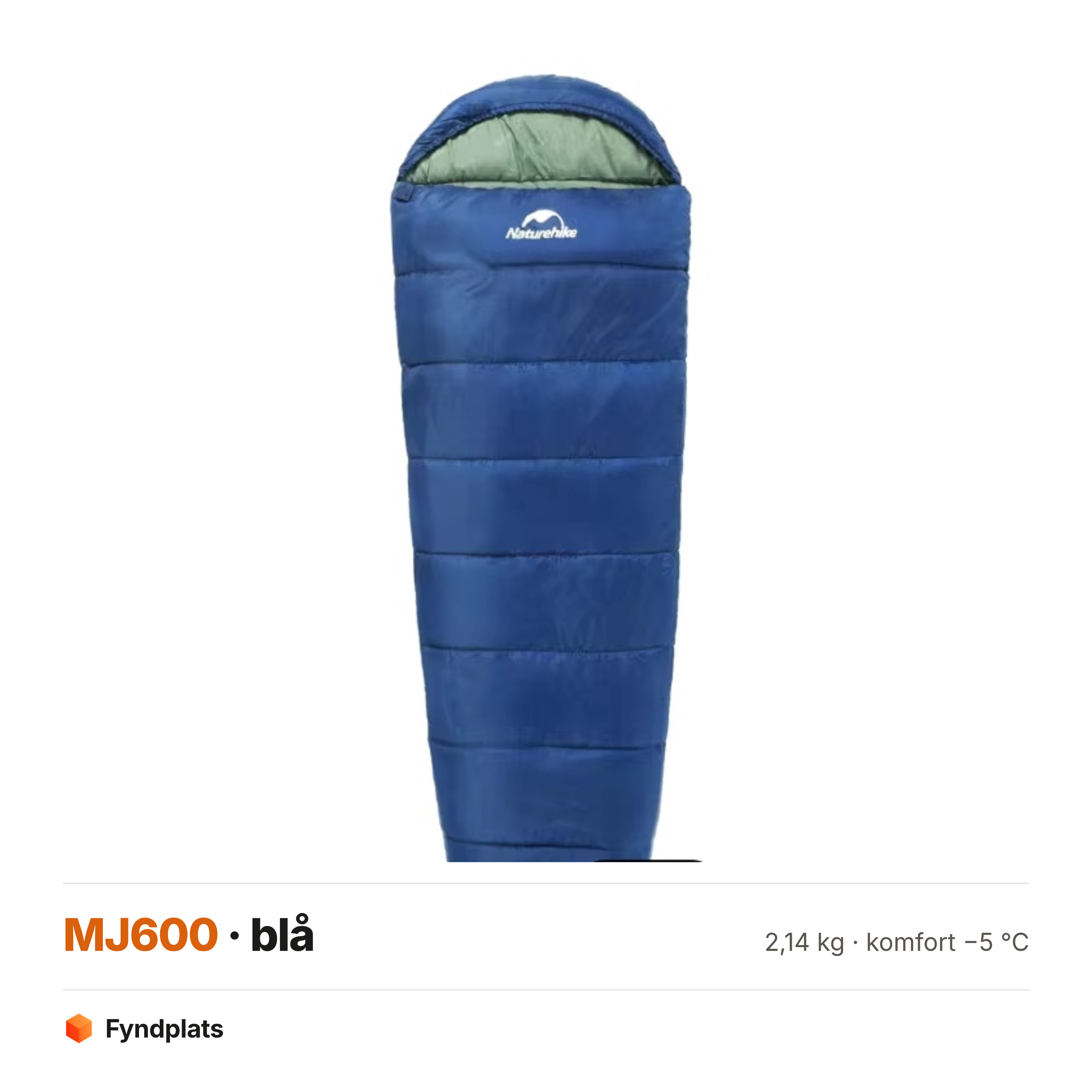 Mujin MJ600 i blått – 2,14 kg och komfort −5 °C
