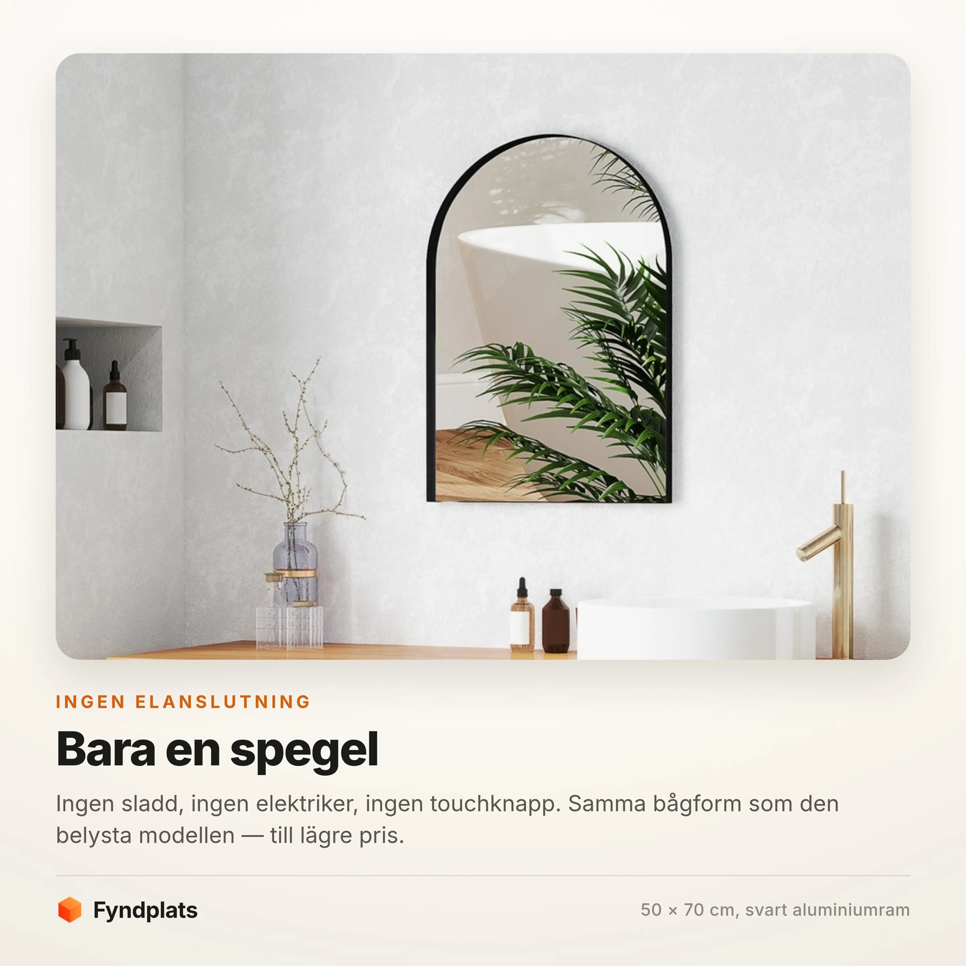 Bågformad badrumsspegel 50 × 70 cm, svart ram – bild 3
