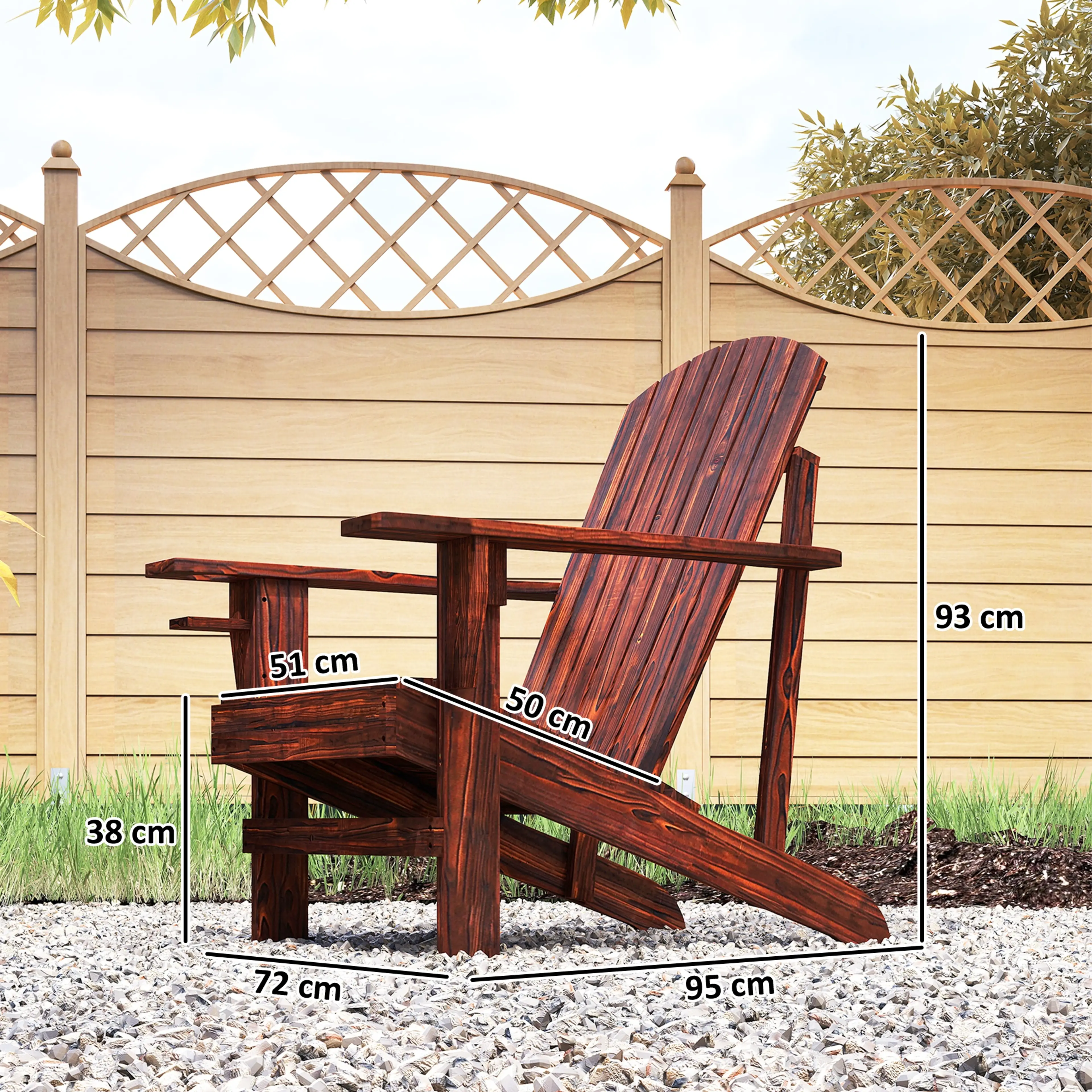Måttskiss som visar 72 cm bredd, 95 cm djup och 93 cm höjd