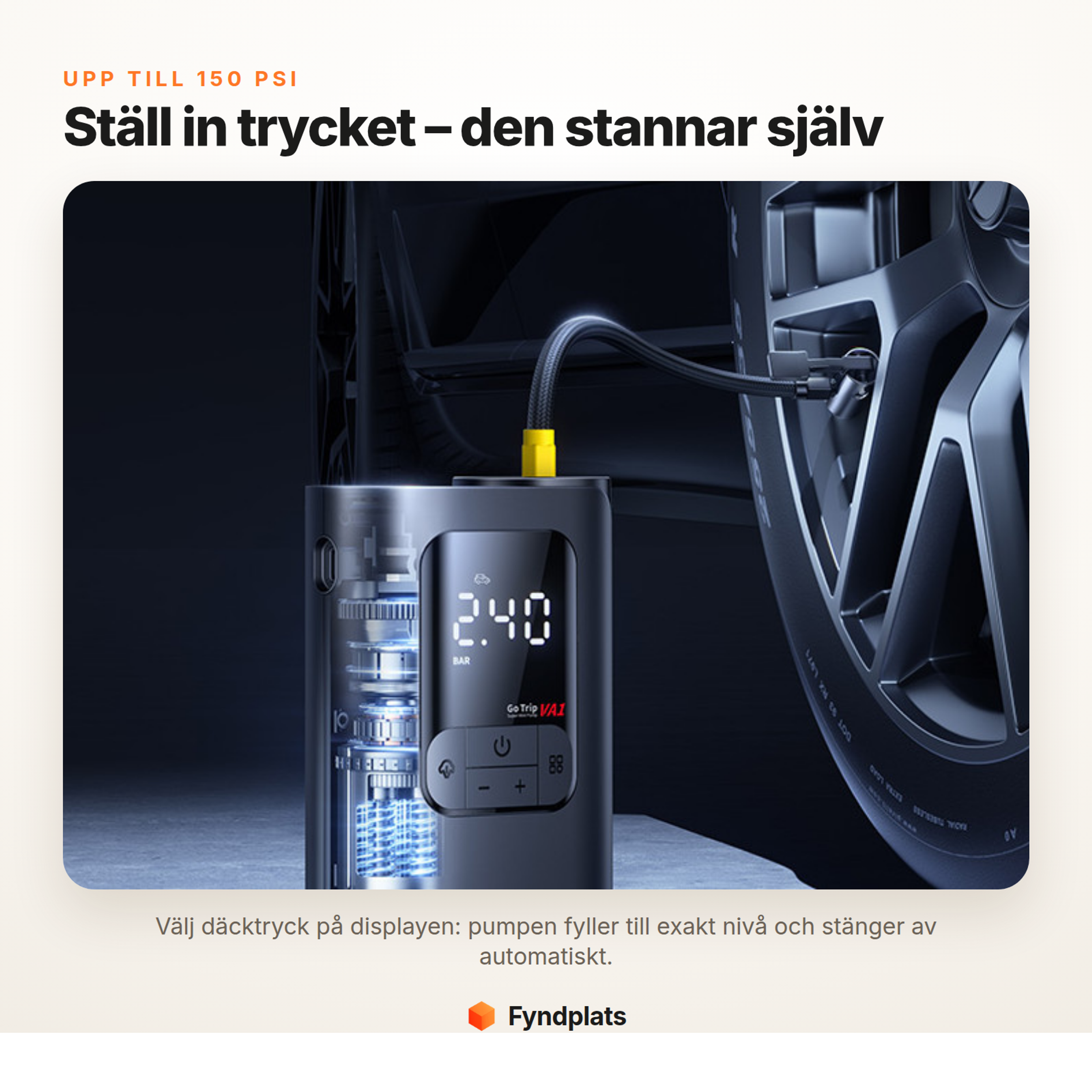 Baseus GoTrip VA1 bilkompressor – sladdlös däckpump 5000 mAh, 150 PSI