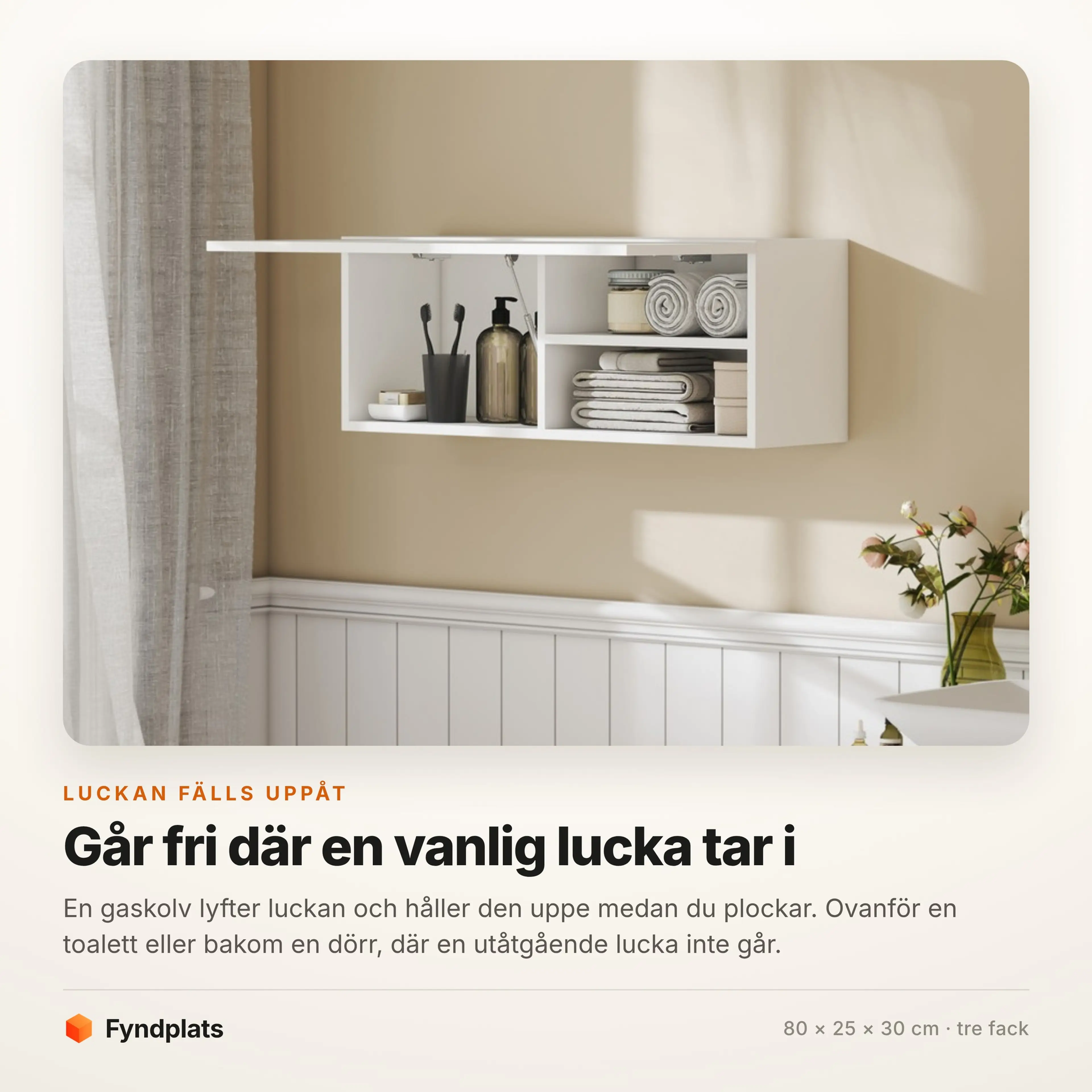 Hängskåp badrum 80 × 30 cm med uppfällbar lucka – bild 3