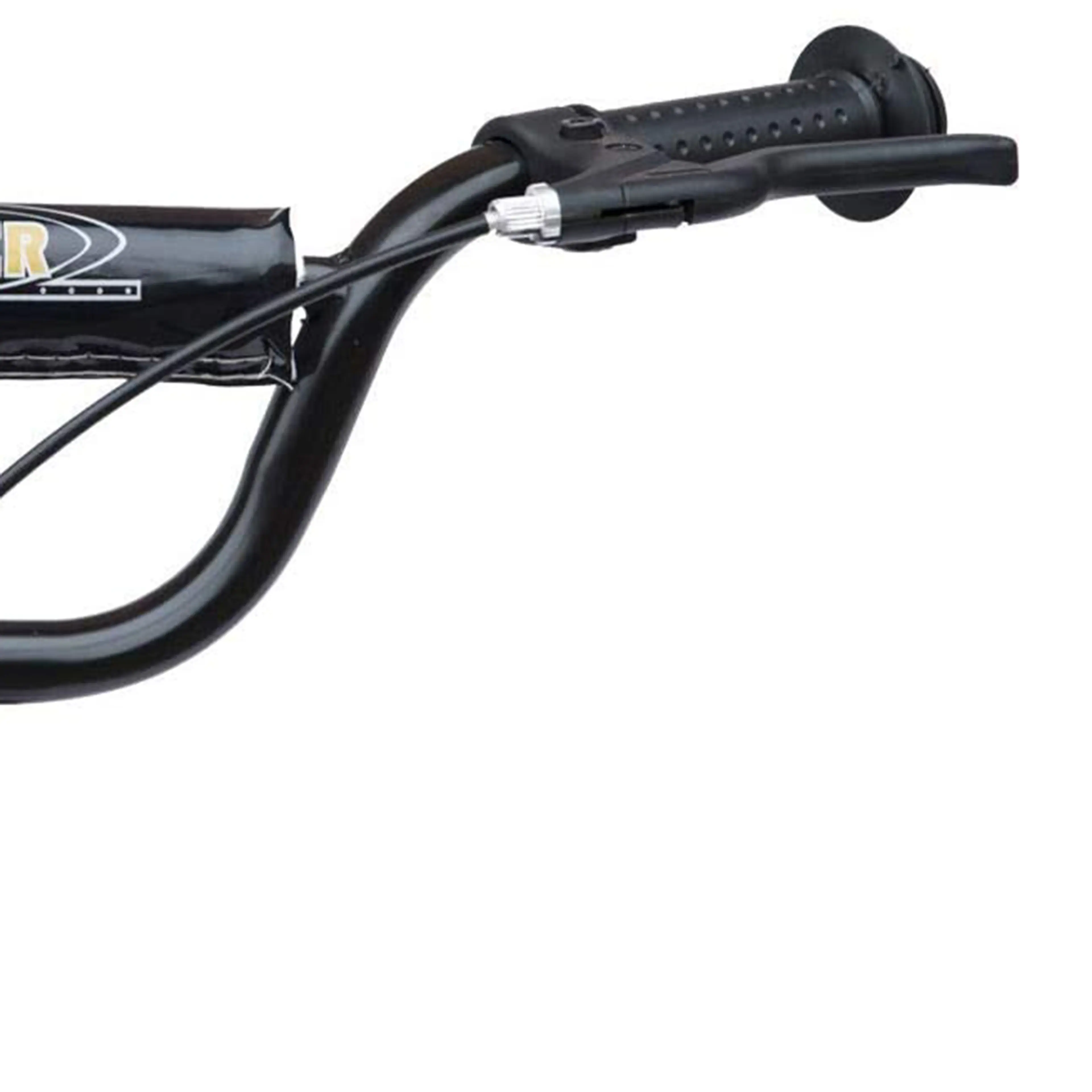Närbild på styret med bromshandtag på vinröd sparkcykel