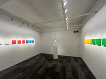 Painting exhibition, colorful squares, displayed on white walls, art gallery, fine art gallery 410Gallery.