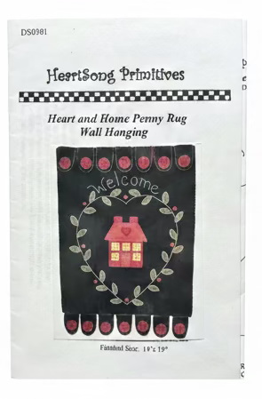 Penny Rug Wool Wall Hanging Pattern - House and Heart