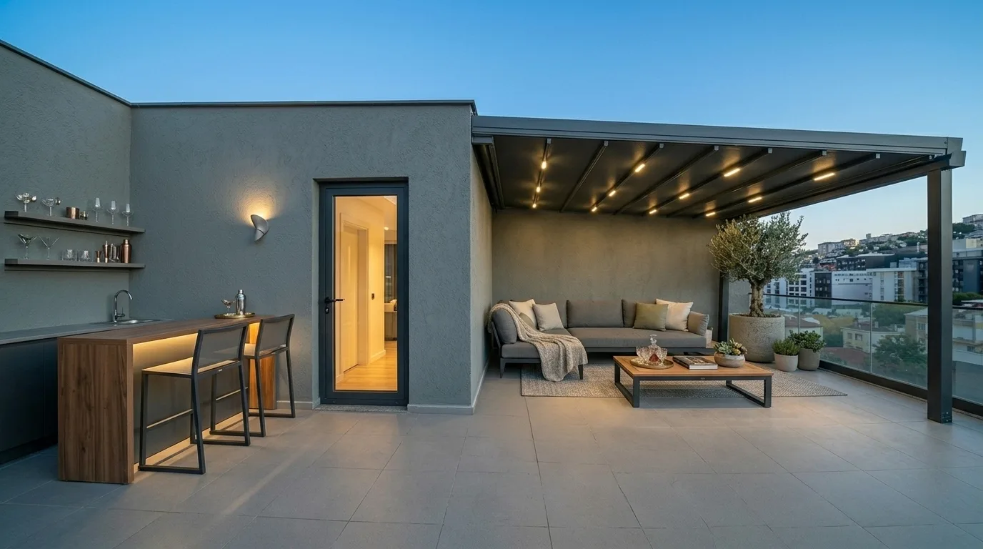 Terasta pergola tente uygulaması, proje görünümü 48