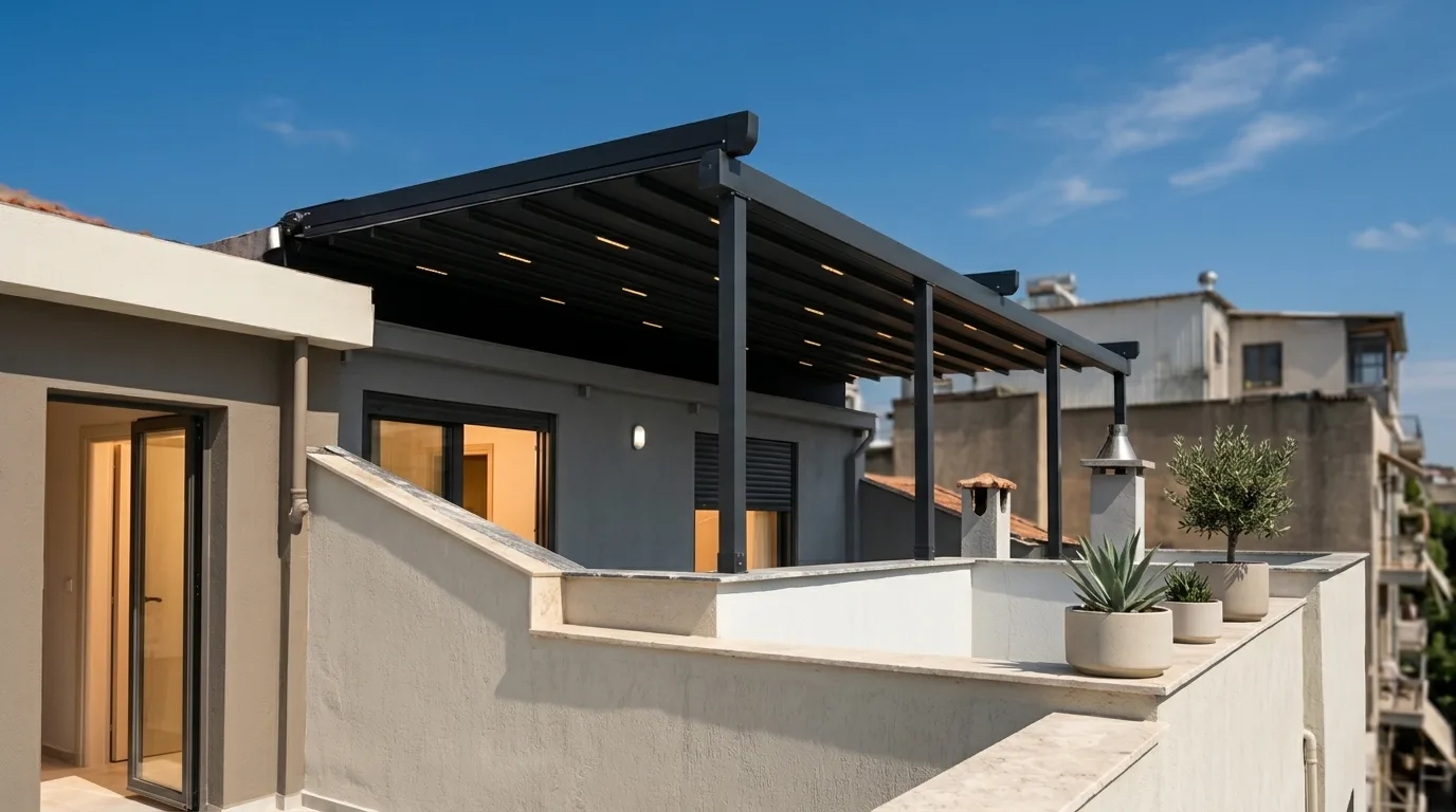 Terasta pergola tente uygulaması, proje görünümü 18