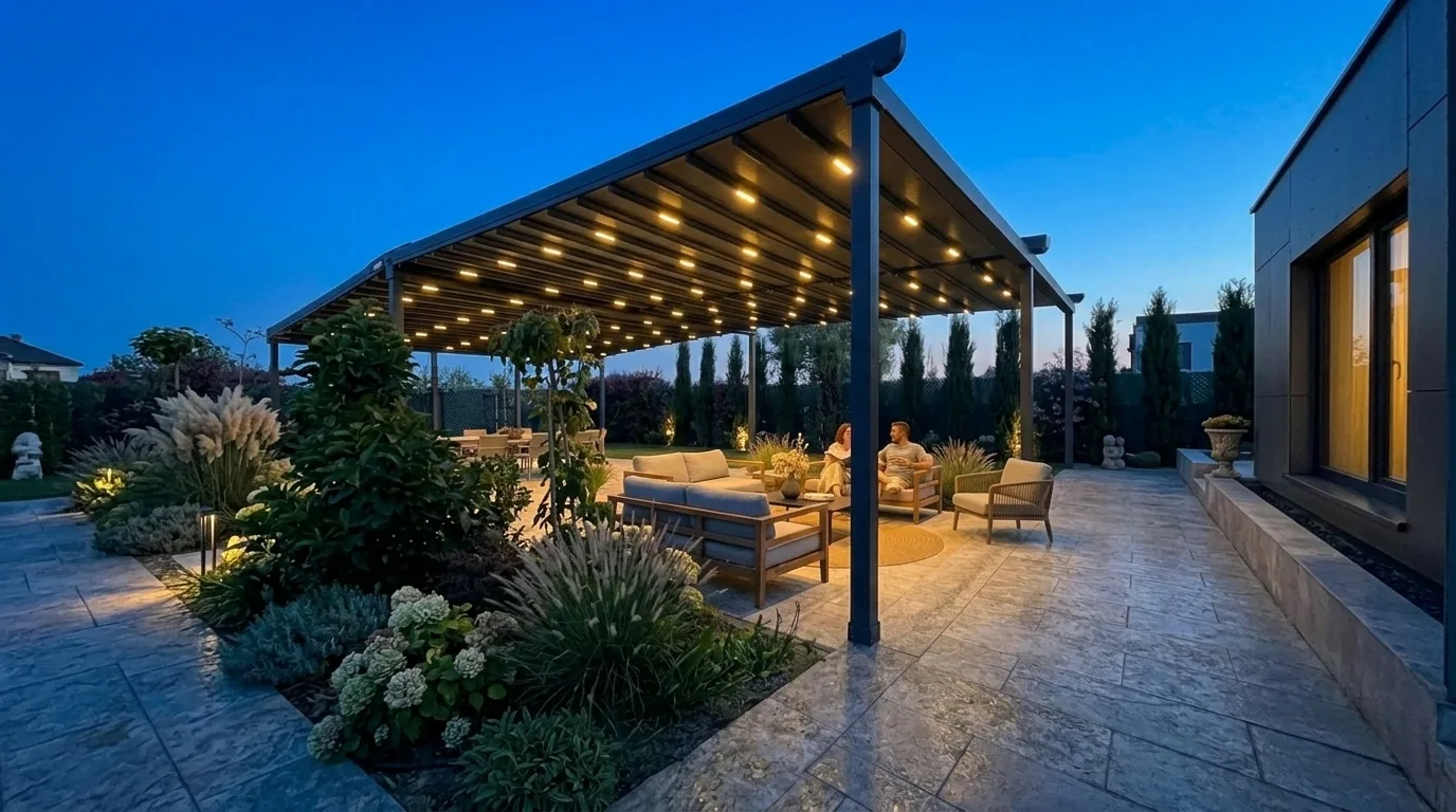 Bahçede pergola tente uygulaması, proje görünümü 43