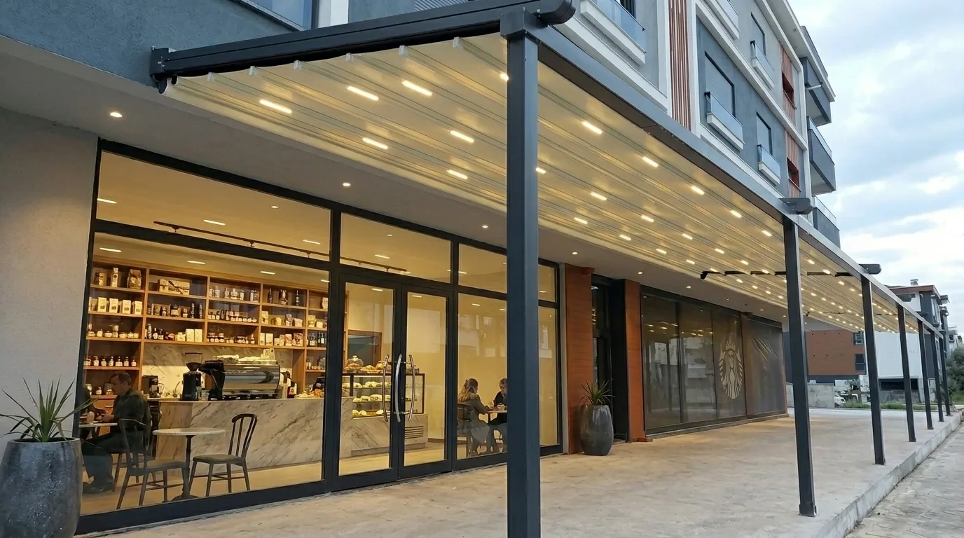 Ticari alanda pergola tente uygulaması, proje görünümü 7