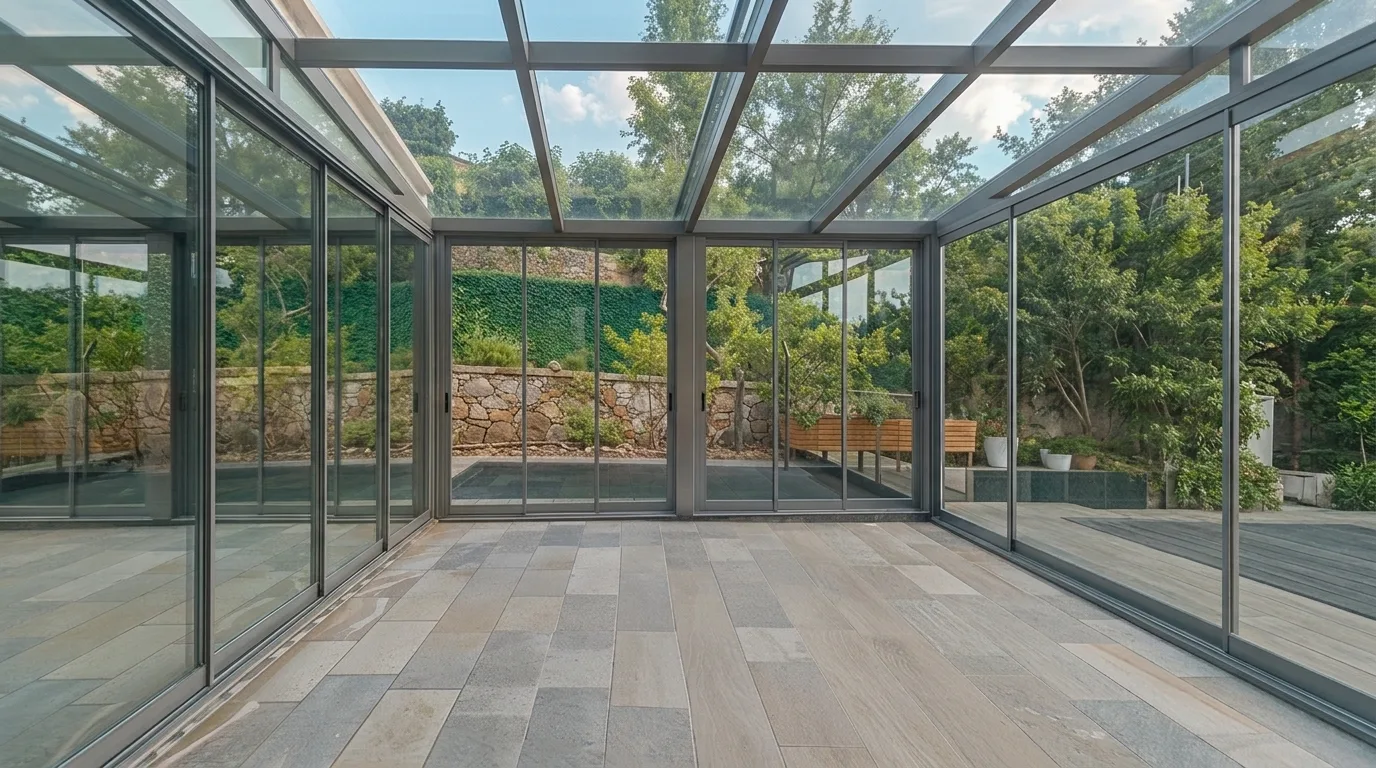 Cam tavan altında sürme cam sistemi uygulaması, proje görünümü 9