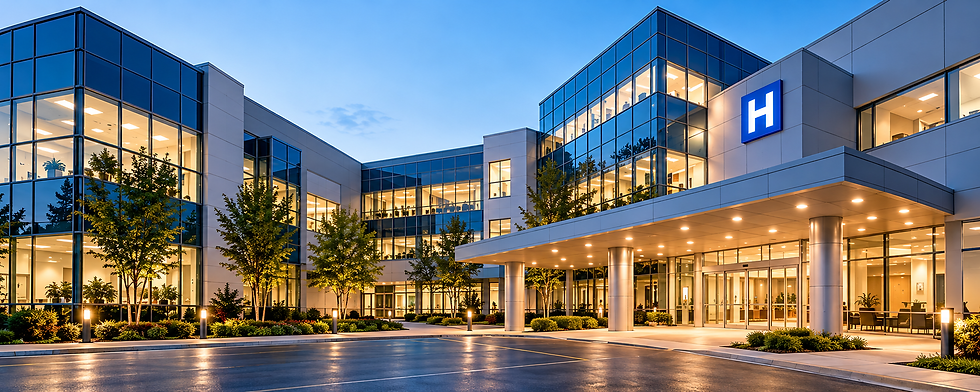 Modern Hospital Entrance at Dusk.png