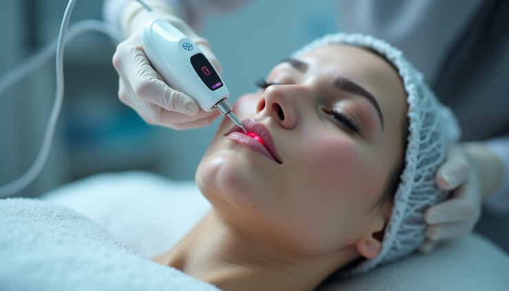 Close-up view of a microneedling device with radiofrequency technology
