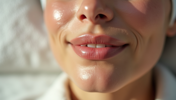 Close-up view of a glowing face after medspa treatment