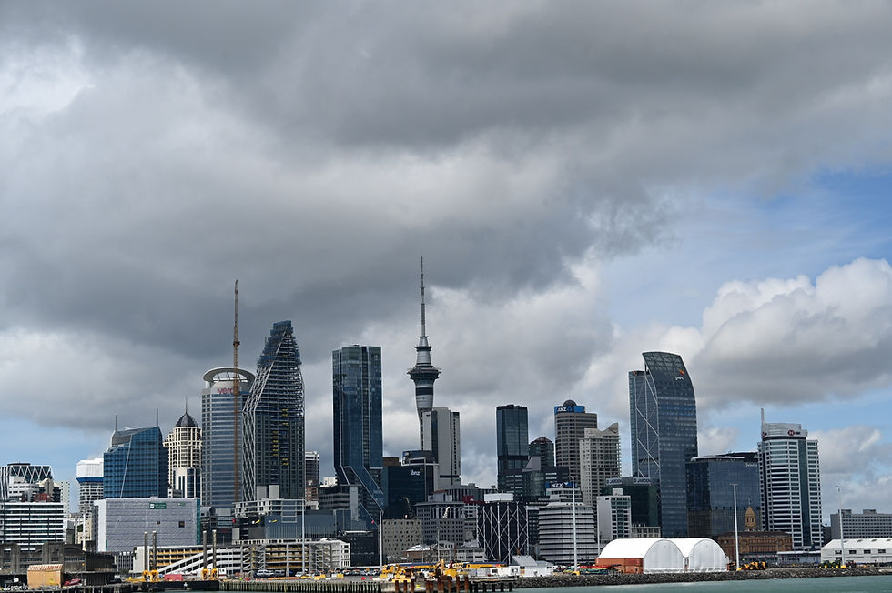 A view of the Auckland skyline from the water during the day