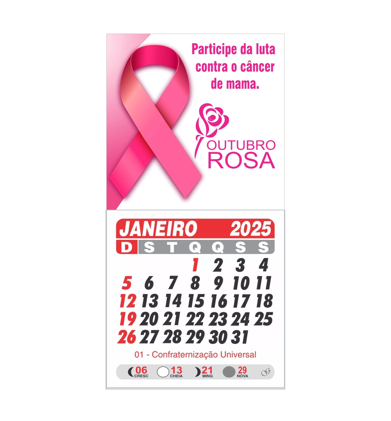 10 Calendarios com ima de geladeira personalizado - Outubro rosa campanha