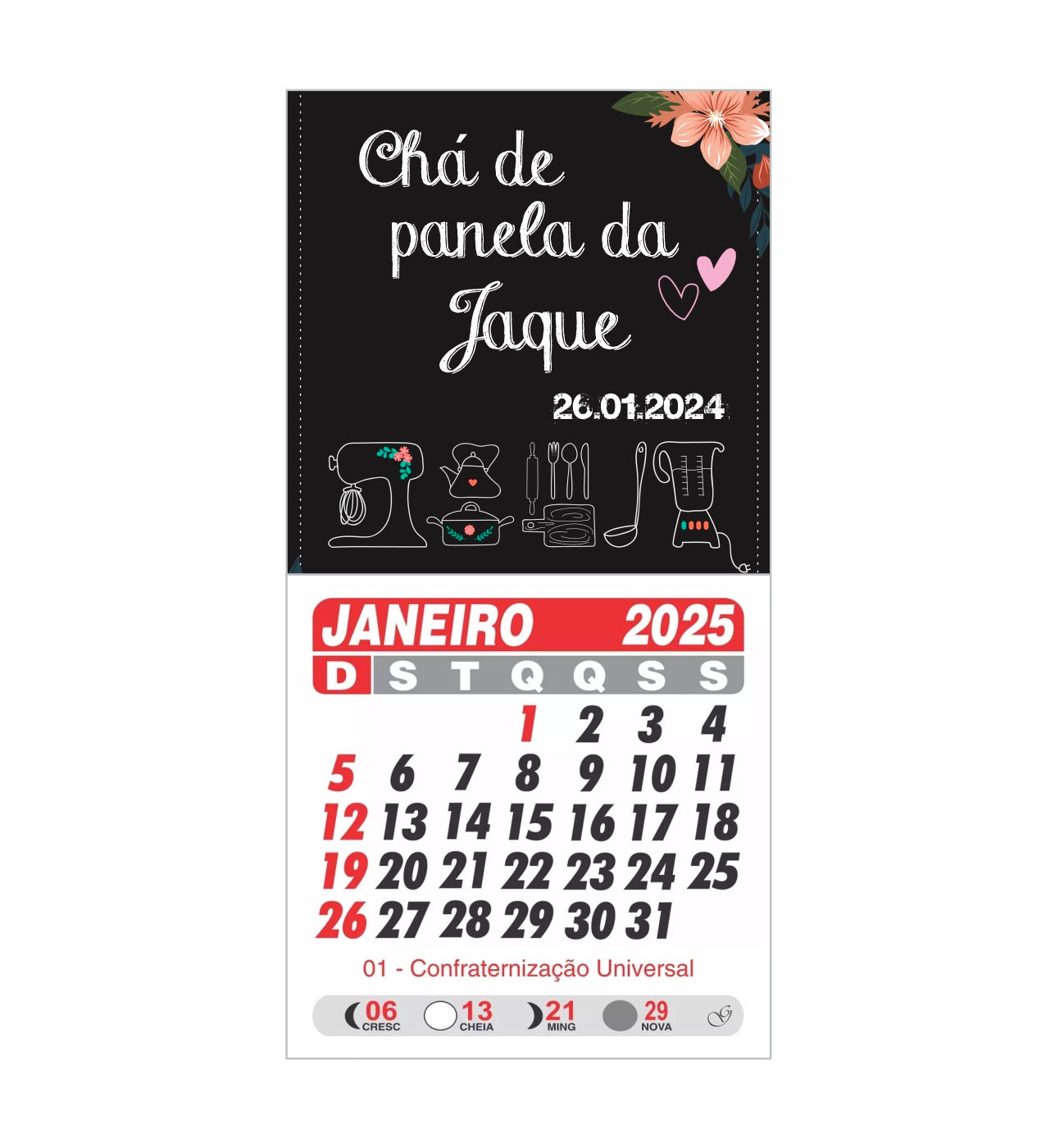 10 Calendarios com ima de geladeira personalizado - Cha de panela