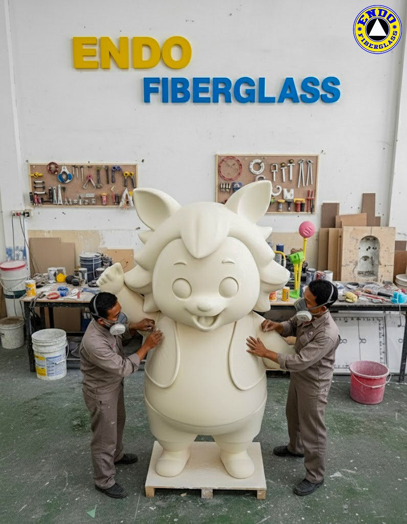 proses laminasi fiberglass untuk patung waterpark