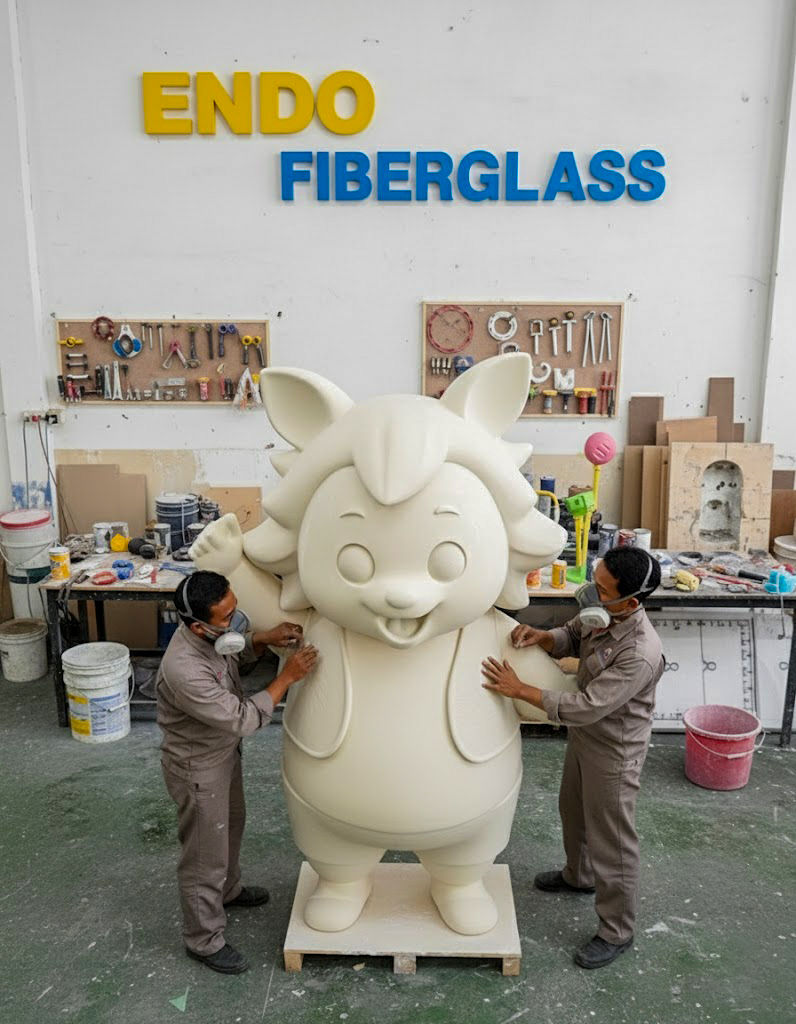 proses laminasi fiberglass untuk patung waterpark