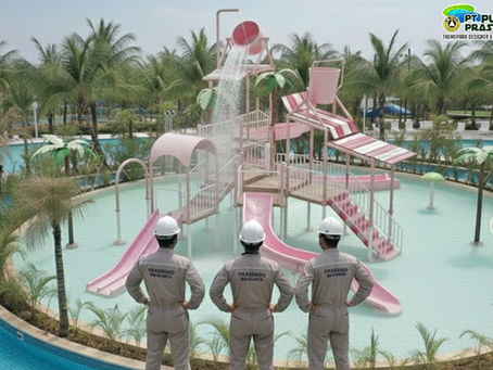 Desain waterplay modern waterpark keluarga