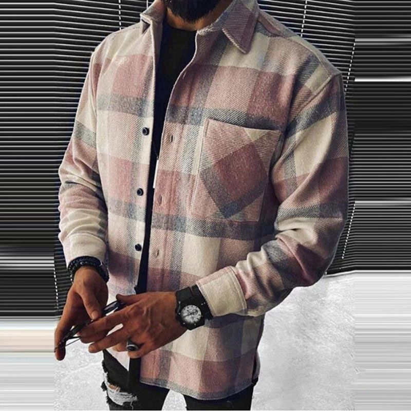 Thumbnail: Spring Mens Button Down Casual Plaid Men's Polo Shirts