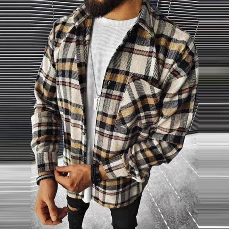 Thumbnail: Spring Mens Button Down Casual Plaid Men's Polo Shirts