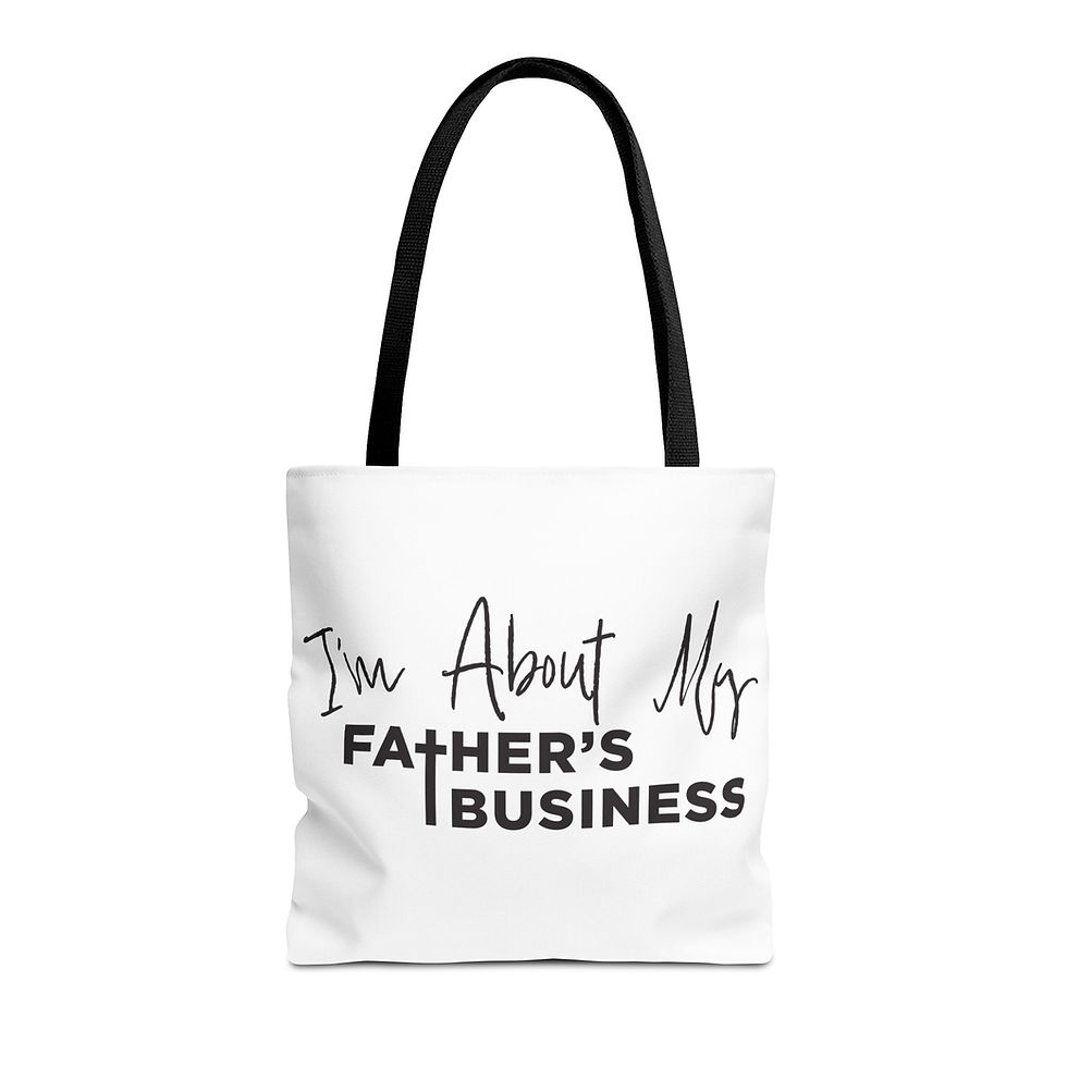 Thumbnail: About My Father's Business (black) Tote Bag (AOP)