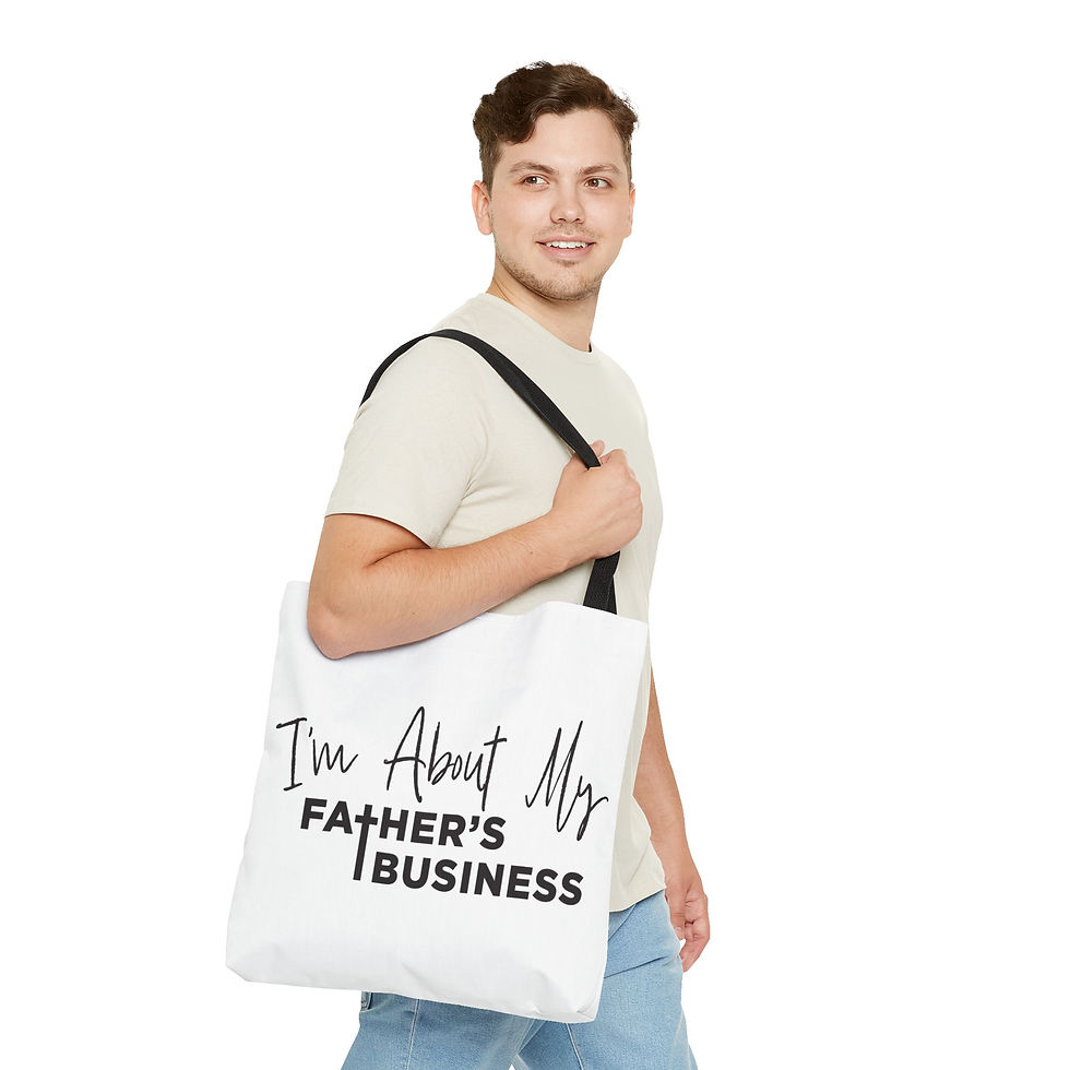 Thumbnail: About My Father's Business (black) Tote Bag (AOP)