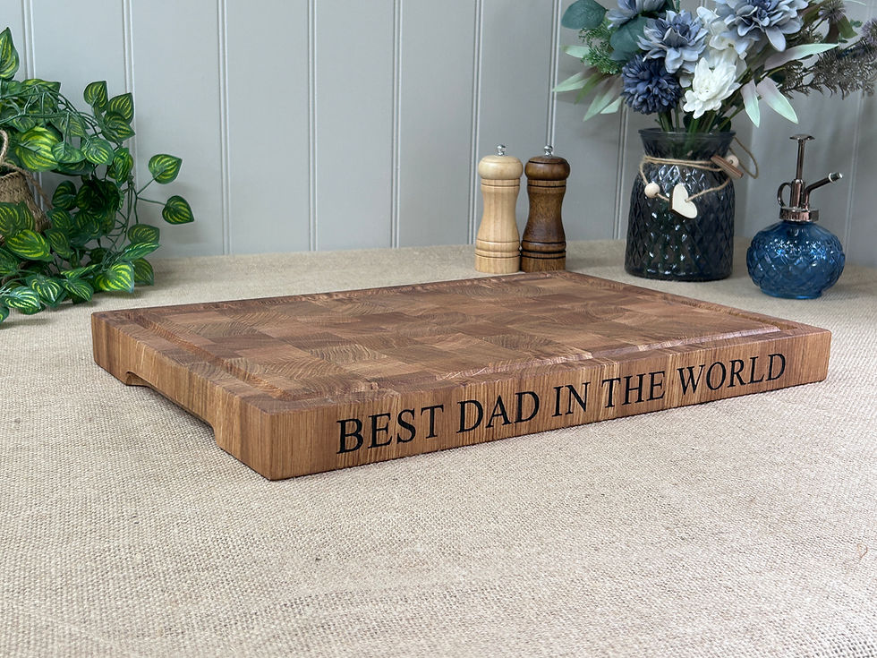 Thumbnail: Personalised Thick Oak End Grain Butchers Block with optional Juice Grooves