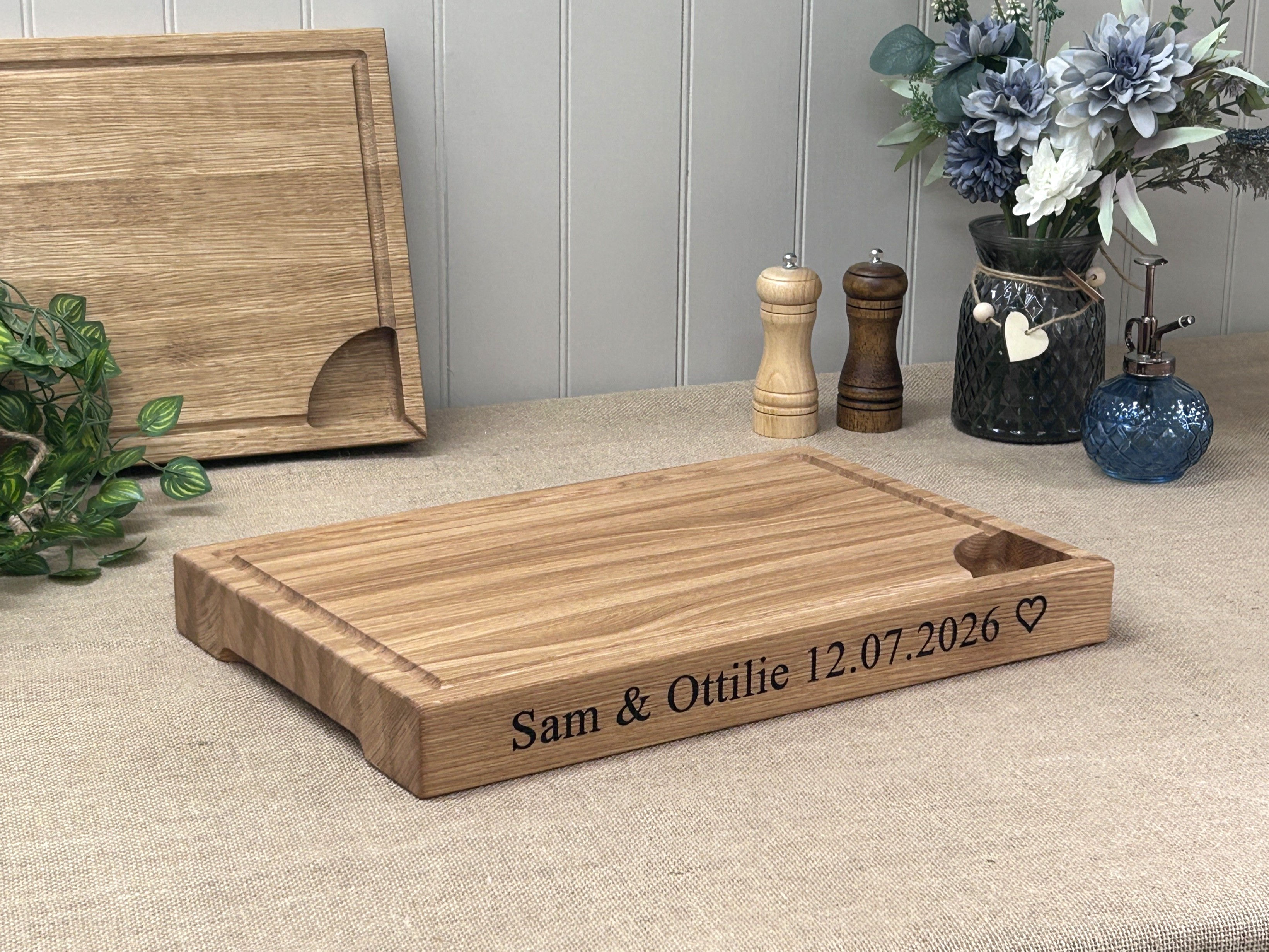 Luxury Personalised Thick Oak Carving Board with Juice Groove & Well