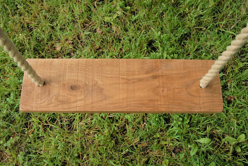 Thumbnail: Rustic Oak Rope Swing - 48cm x 15cm seat - 16mm rope - Single Knot