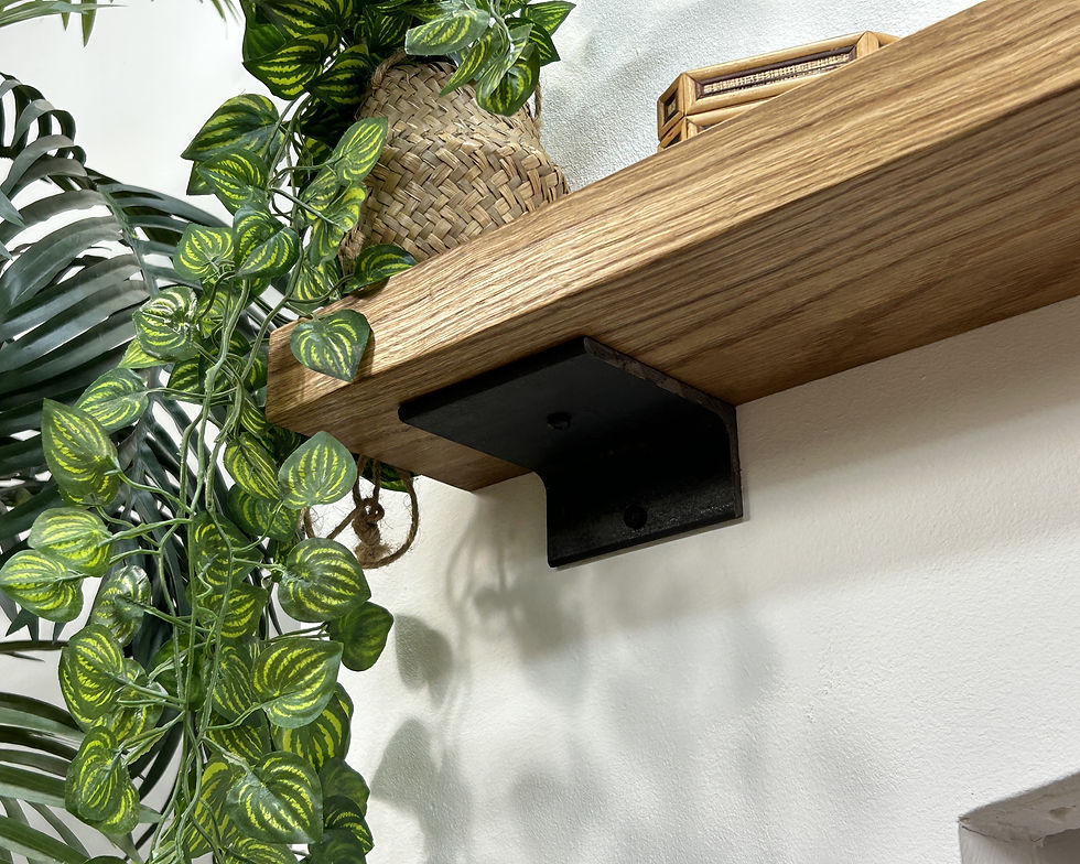 Thumbnail: Natural Solid Oak Fireplace Floating Mantel Beam Shelf with Brackets