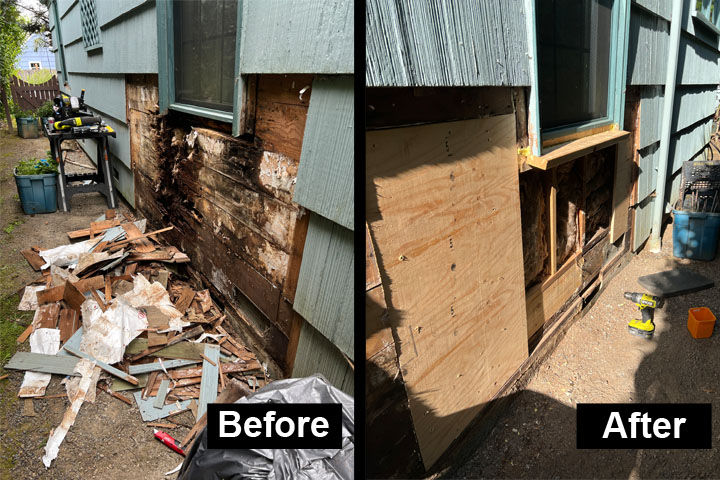 Rotted Wall Under Window - During Repair by Handyman Express Services