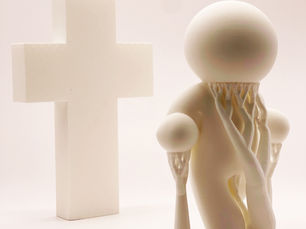 Disconnected From The Cross examines the gap between religious belief and moral action. A Jesus-like figure stands apart from the cross, illustrating the tension between performative faith and lived values.