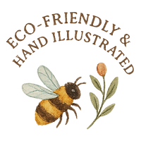 Whimsical hand-illustrated bumblebee character for children's books, plush toys and eco-friendly gifts.