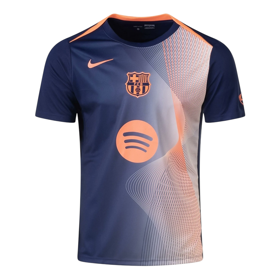 Miniatura: Camisa Barcelona Pré-jogo 25/26 - Torcedor Nike Masculina - Azul e laranja