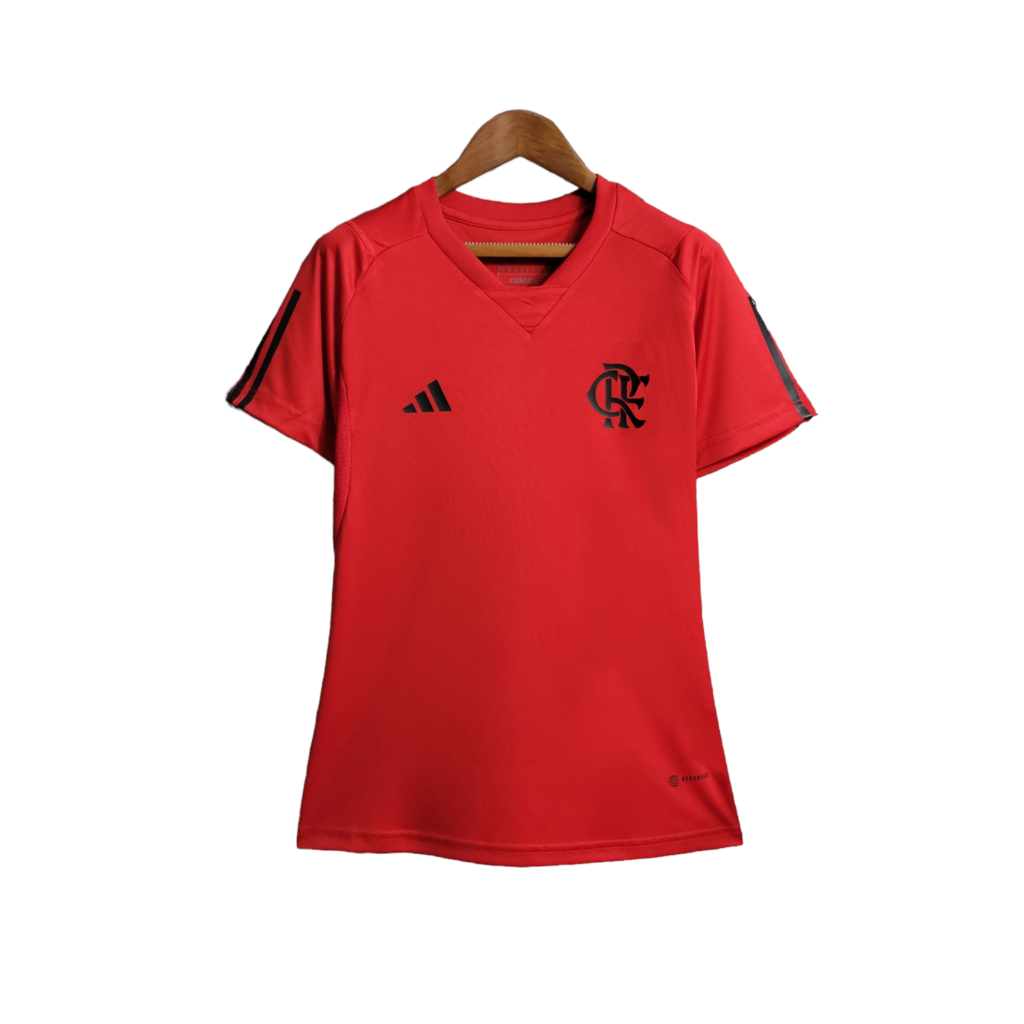 Camisa Flamengo Treino 23/24 Torcedor Adidas Masculina - Vermelha com detalhes e