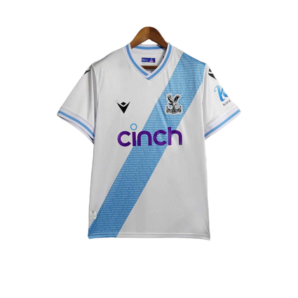 Camisa Crystal Palace II 23/24 - Torcedor Macron Masculina - Branca com faixa az