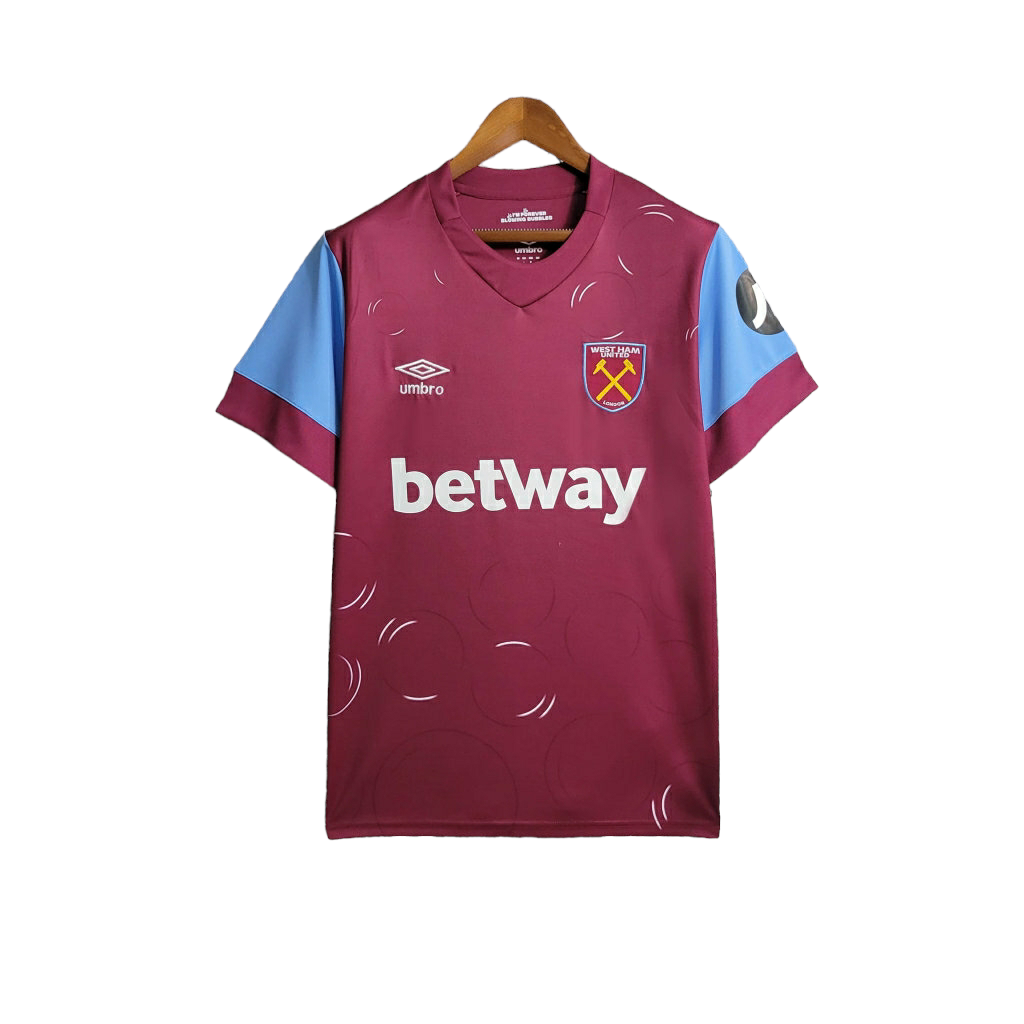 Camisa West Ham I 23/24 - Torcedor Umbro Masculina - Vinho com detalhes em azul