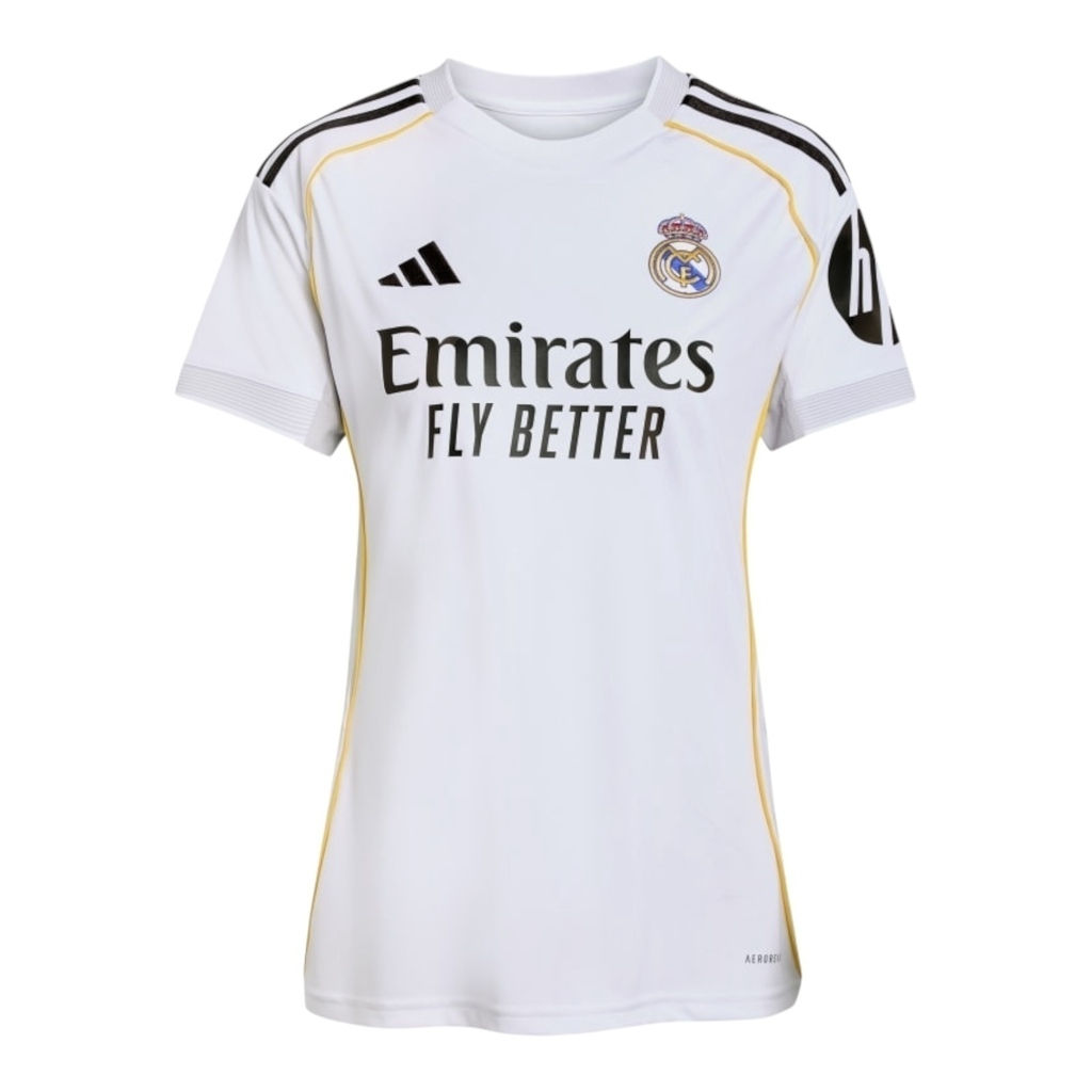 Camisa Real de Madrid I 25/26 - Torcedor Adidas Feminina - Branca com detalhes e