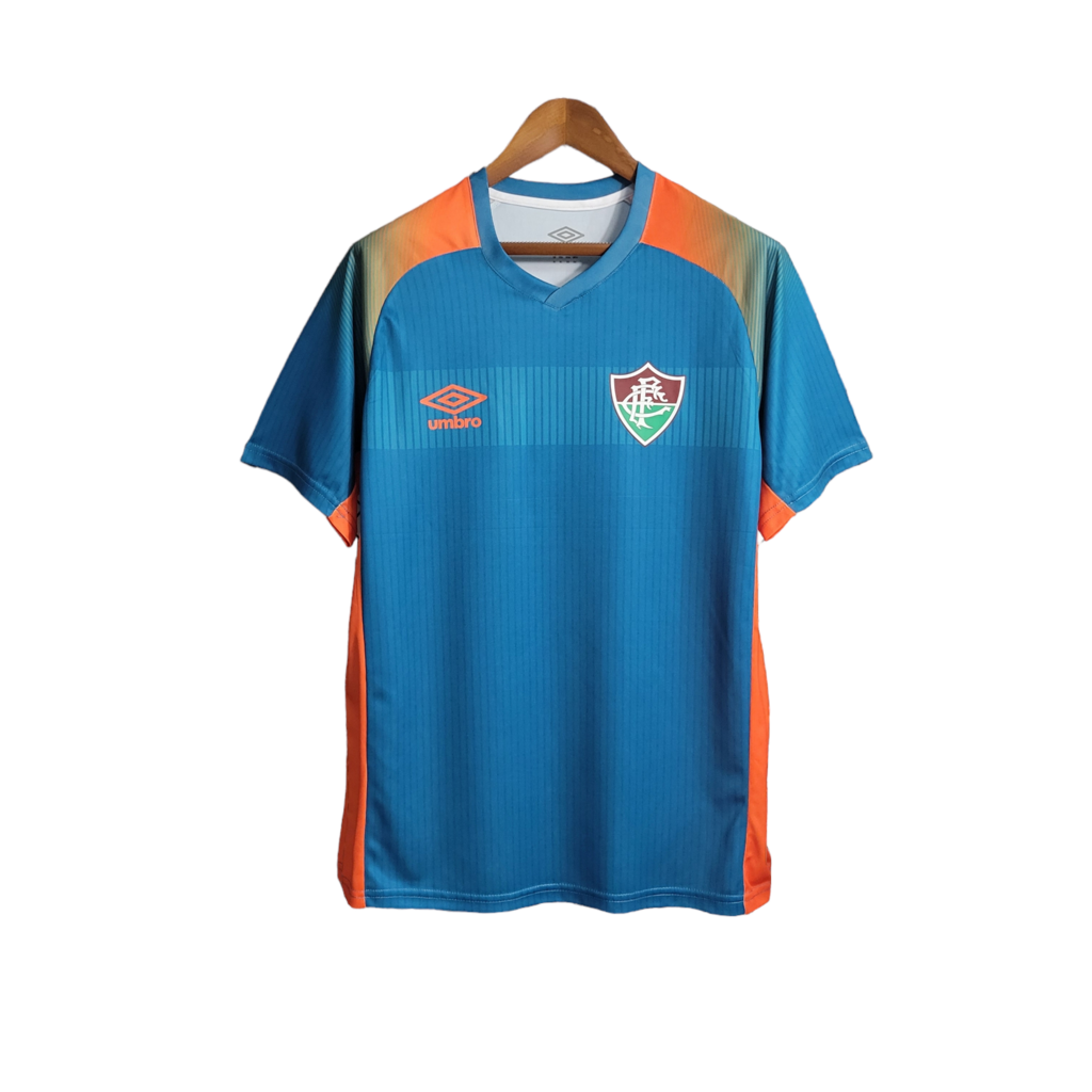Camisa Fluminense Pré Jogo 23/24 Torcedor Masculina - Azul com detalhes em laran